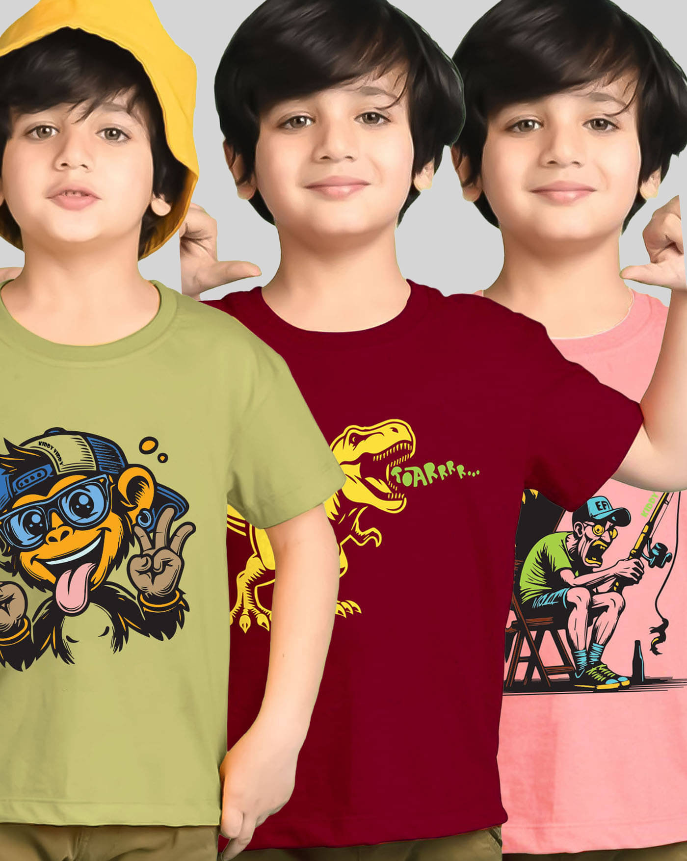     			KIDDY VIDDY Pack of 3 Boys Cotton Blend T-Shirt ( Green )