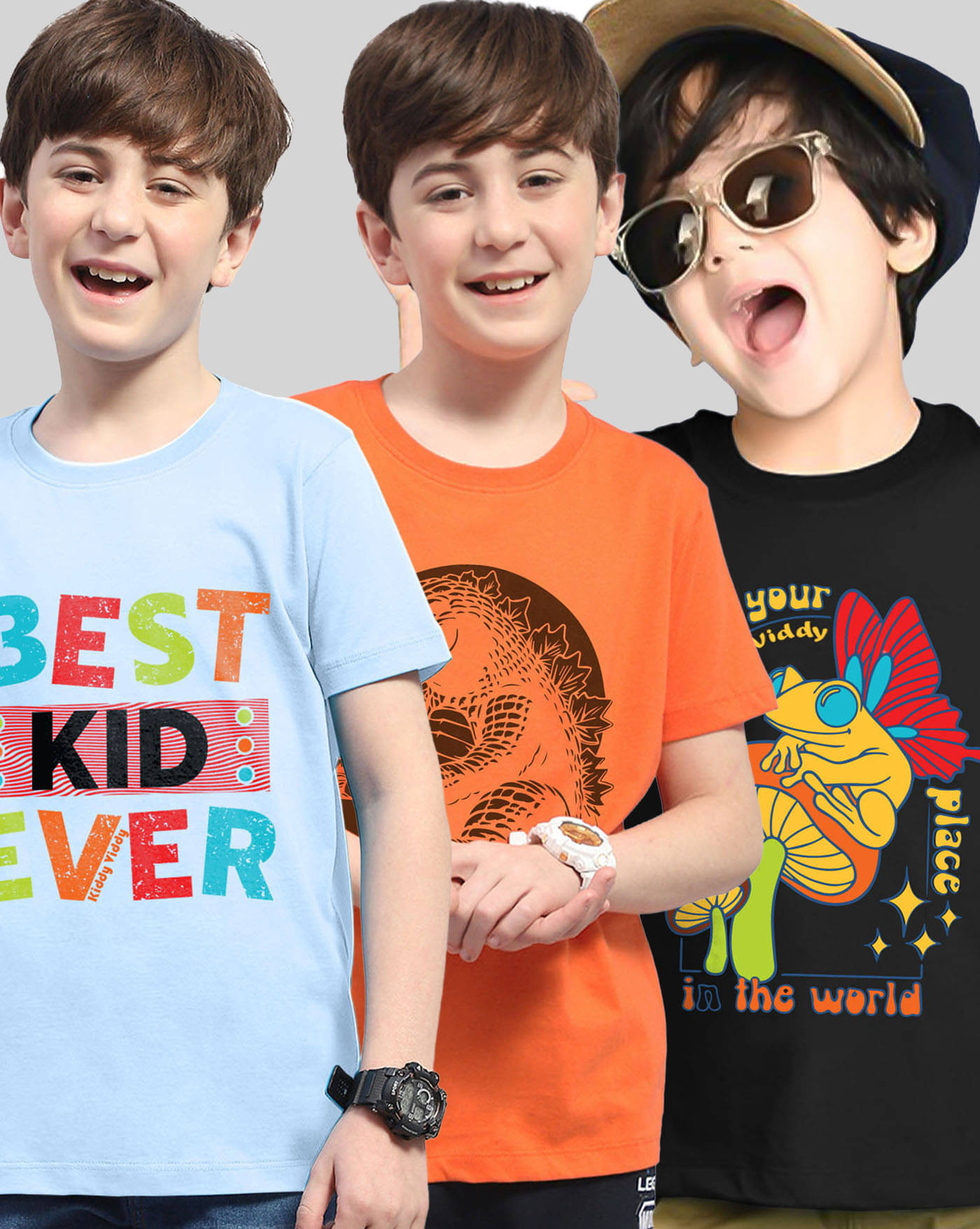     			KIDDY VIDDY Pack of 3 Boys Cotton Blend T-Shirt ( Orange )