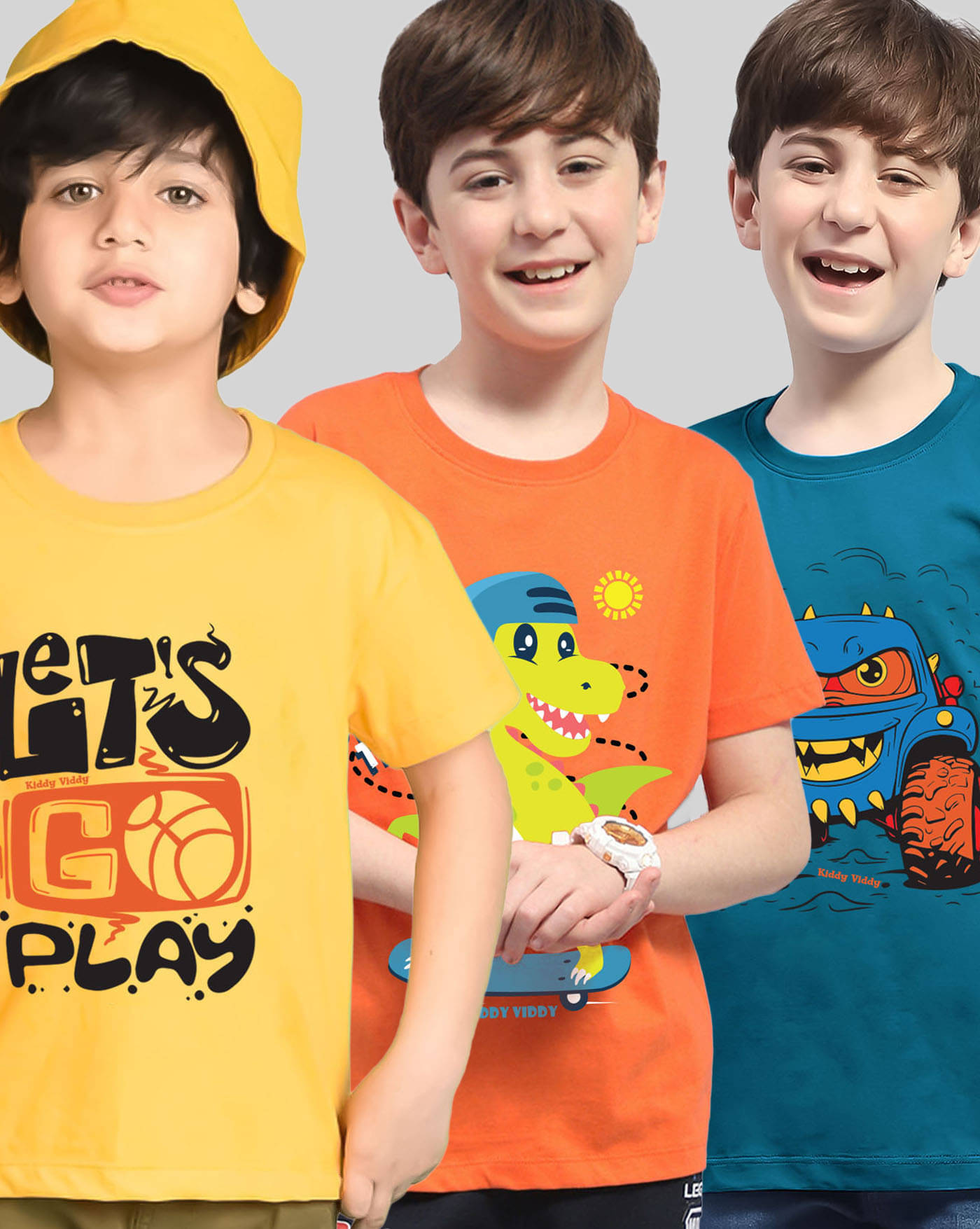     			KIDDY VIDDY Pack of 3 Boys Cotton Blend T-Shirt ( Yellow )