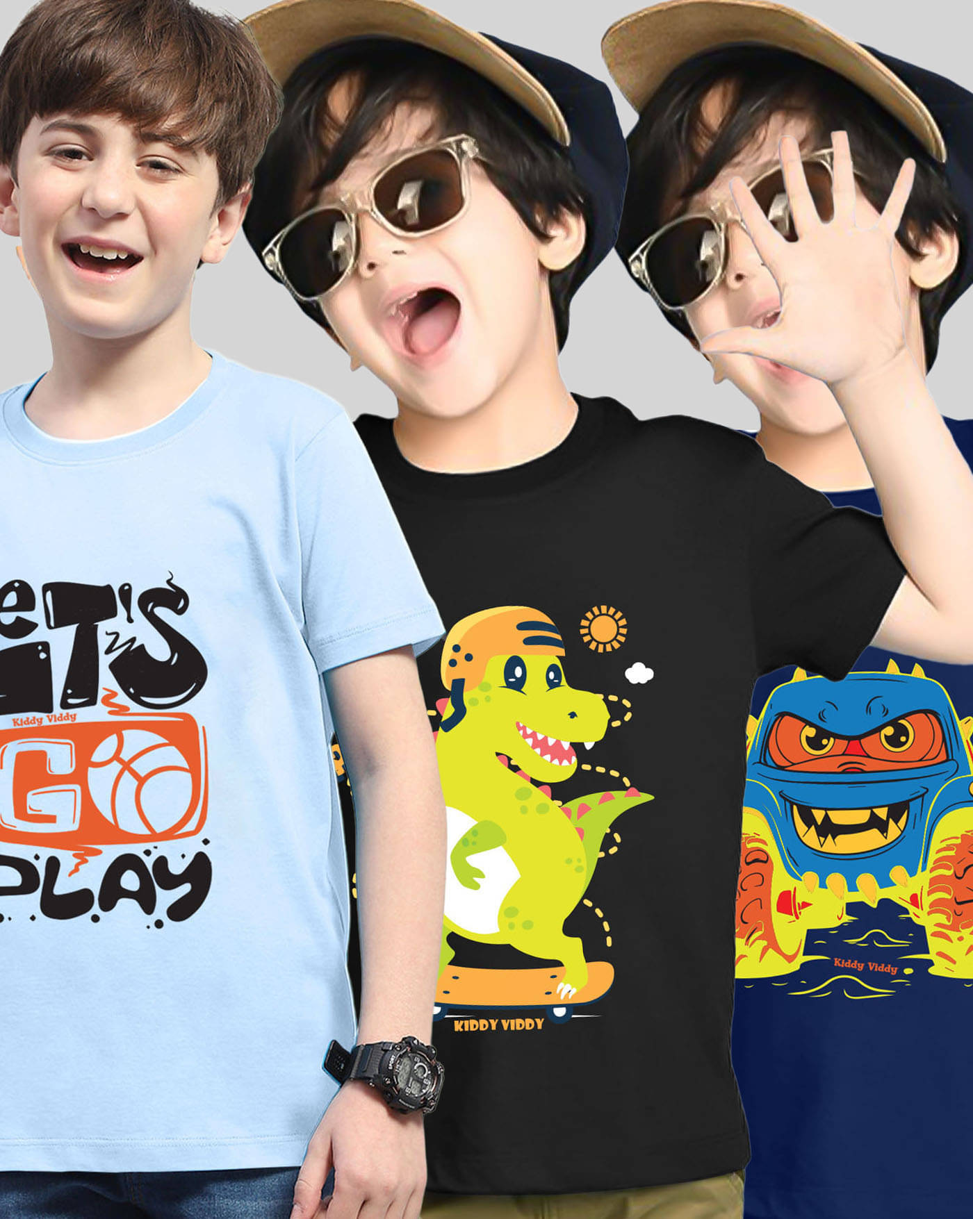     			KIDDY VIDDY Pack of 3 Boys Cotton Blend T-Shirt ( Sky Blue )