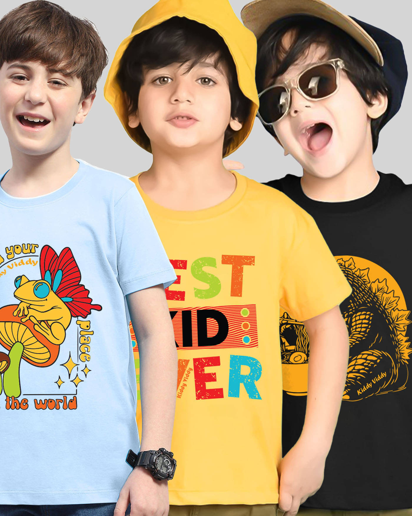     			KIDDY VIDDY Pack of 3 Boys Cotton Blend T-Shirt ( Yellow )