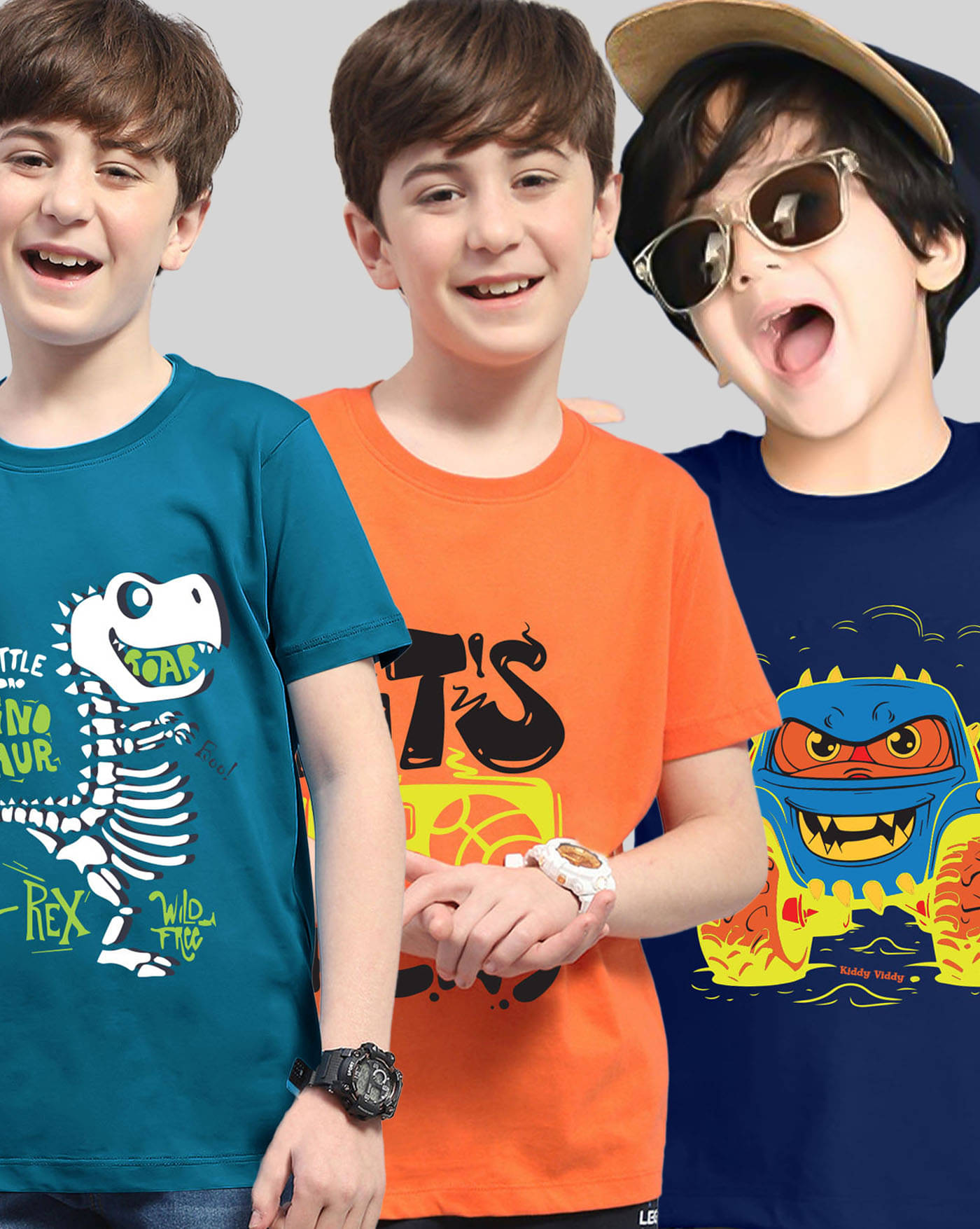     			KIDDY VIDDY Pack of 3 Boys Cotton Blend T-Shirt ( Orange )