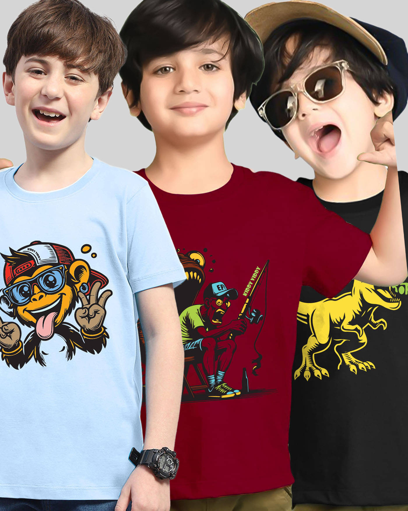     			KIDDY VIDDY Pack of 3 Boys Cotton Blend T-Shirt ( Sky Blue )