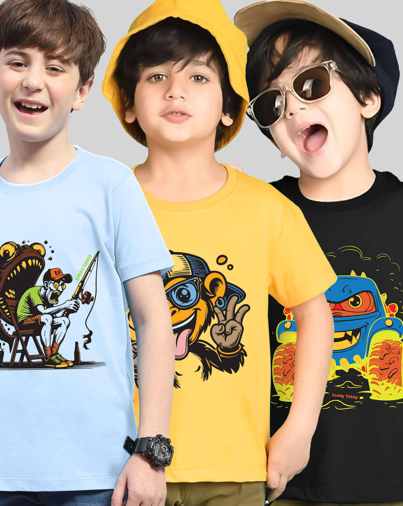     			KIDDY VIDDY Pack of 3 Boys Cotton Blend T-Shirt ( Black )