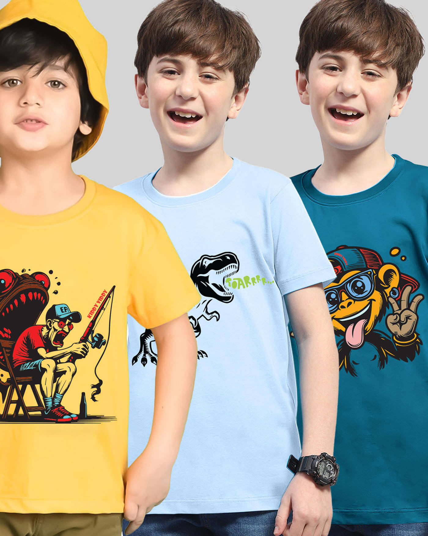     			KIDDY VIDDY Pack of 3 Boys Cotton Blend T-Shirt ( Orange )