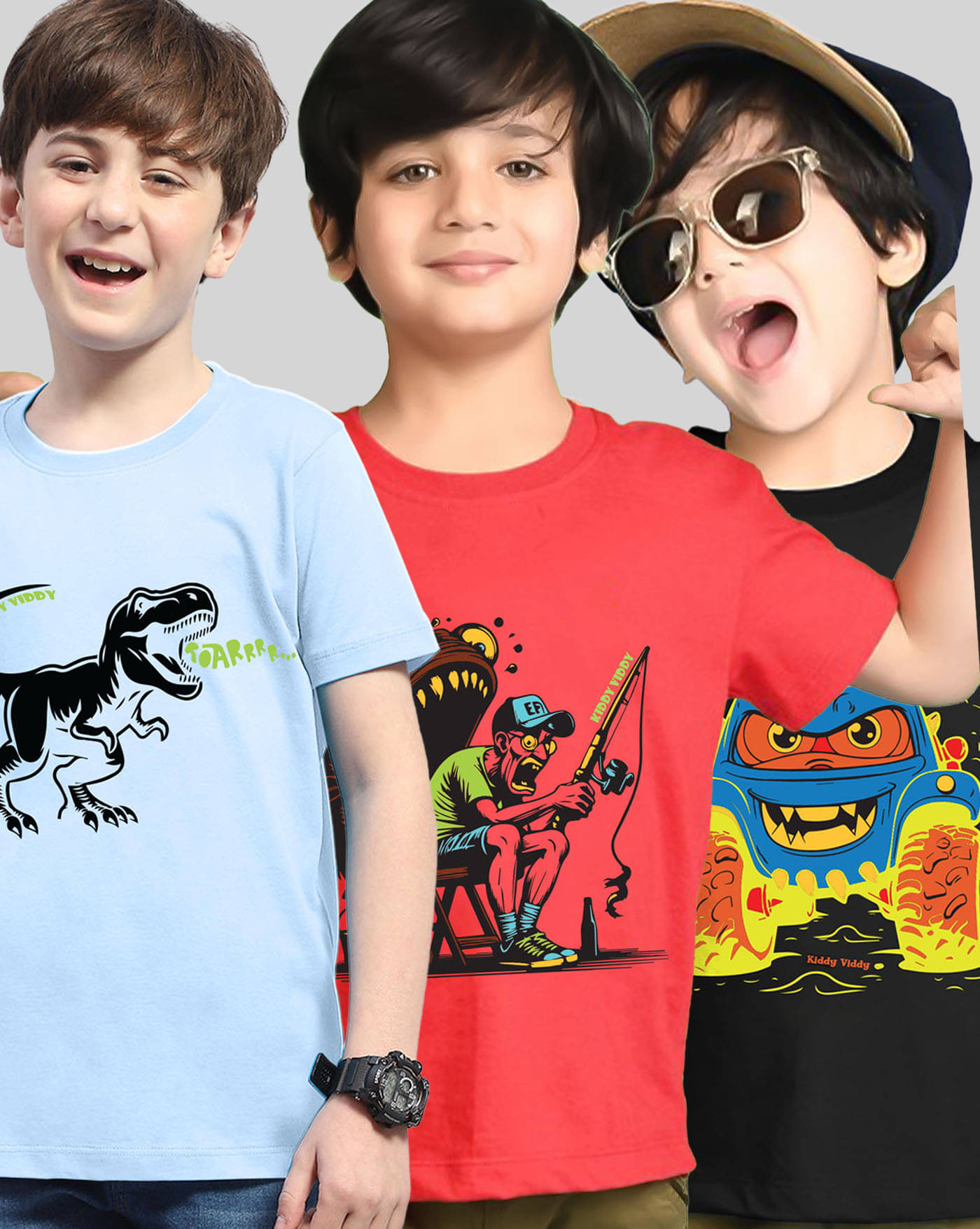     			KIDDY VIDDY Pack of 3 Boys Cotton Blend T-Shirt ( Black )