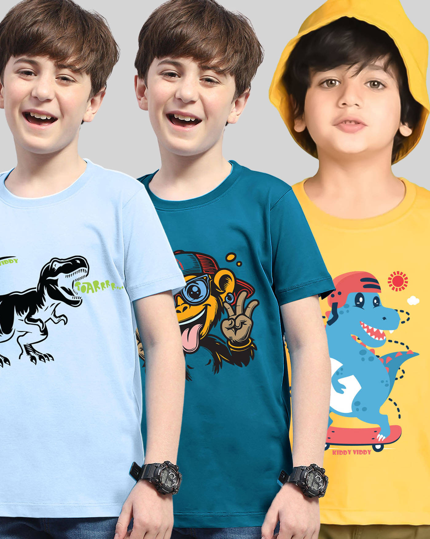     			KIDDY VIDDY Pack of 3 Boys Cotton Blend T-Shirt ( Teal )