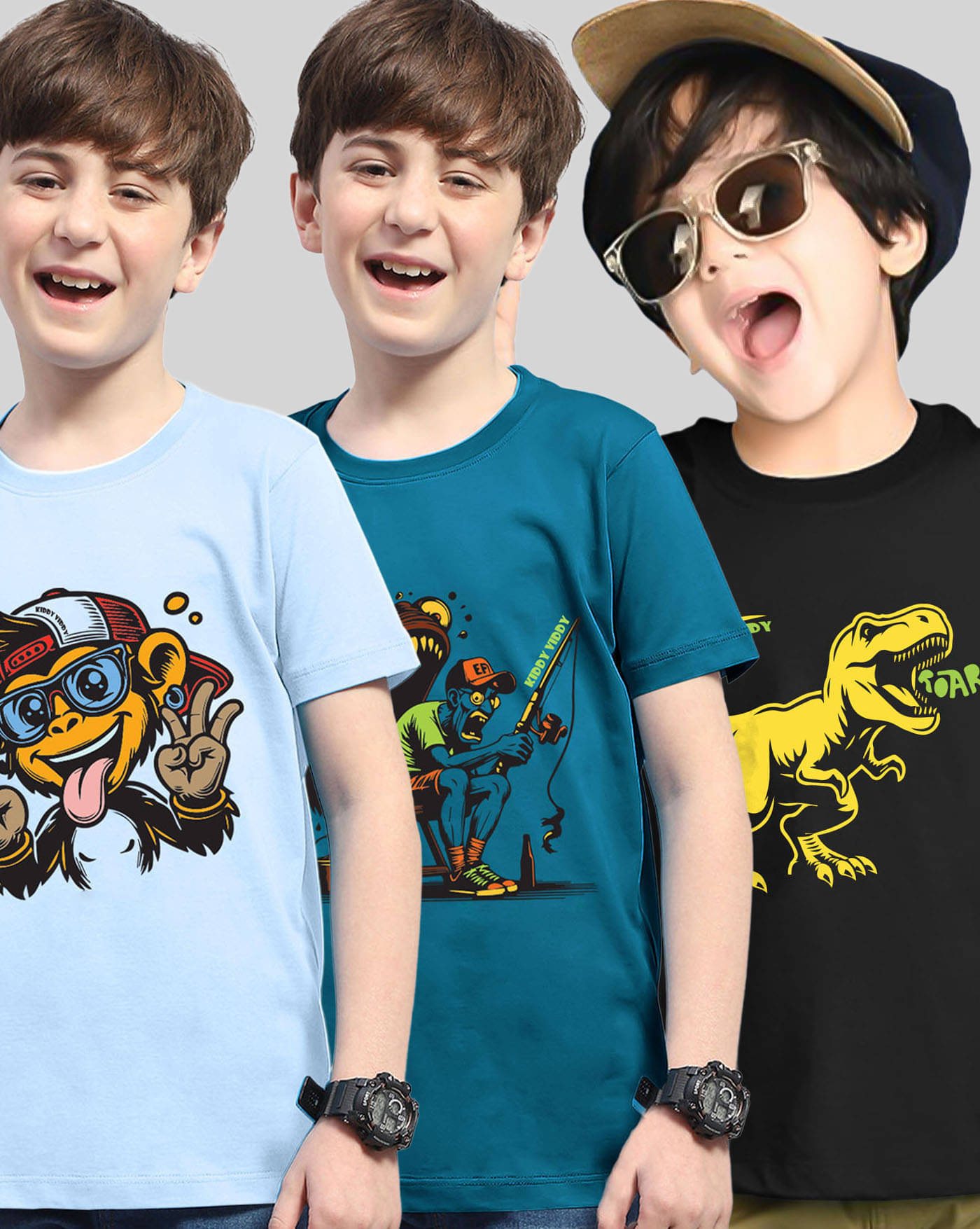     			KIDDY VIDDY Pack of 3 Boys Cotton Blend T-Shirt ( Sky Blue )