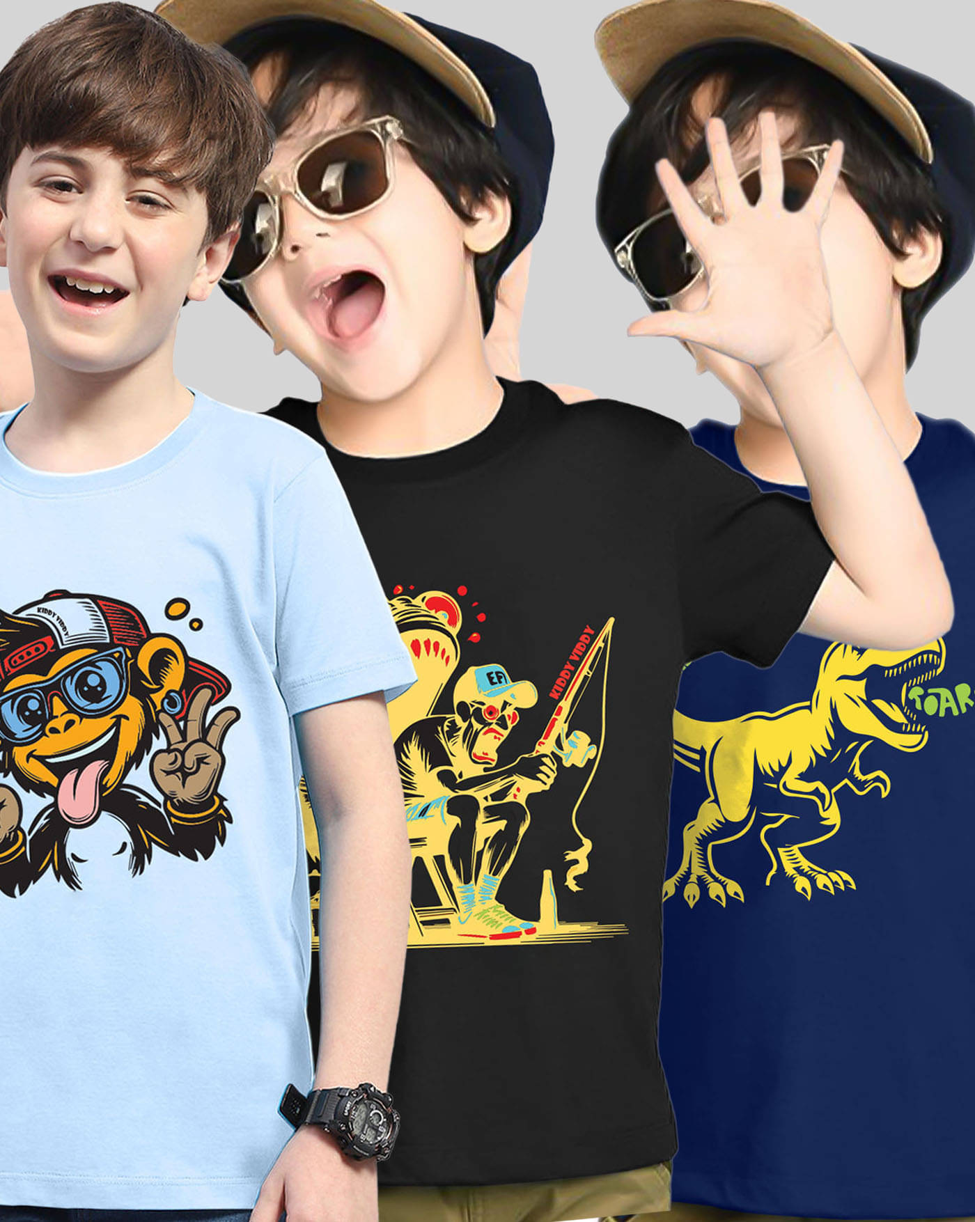     			KIDDY VIDDY Pack of 3 Boys Cotton Blend T-Shirt ( Navy Blue )