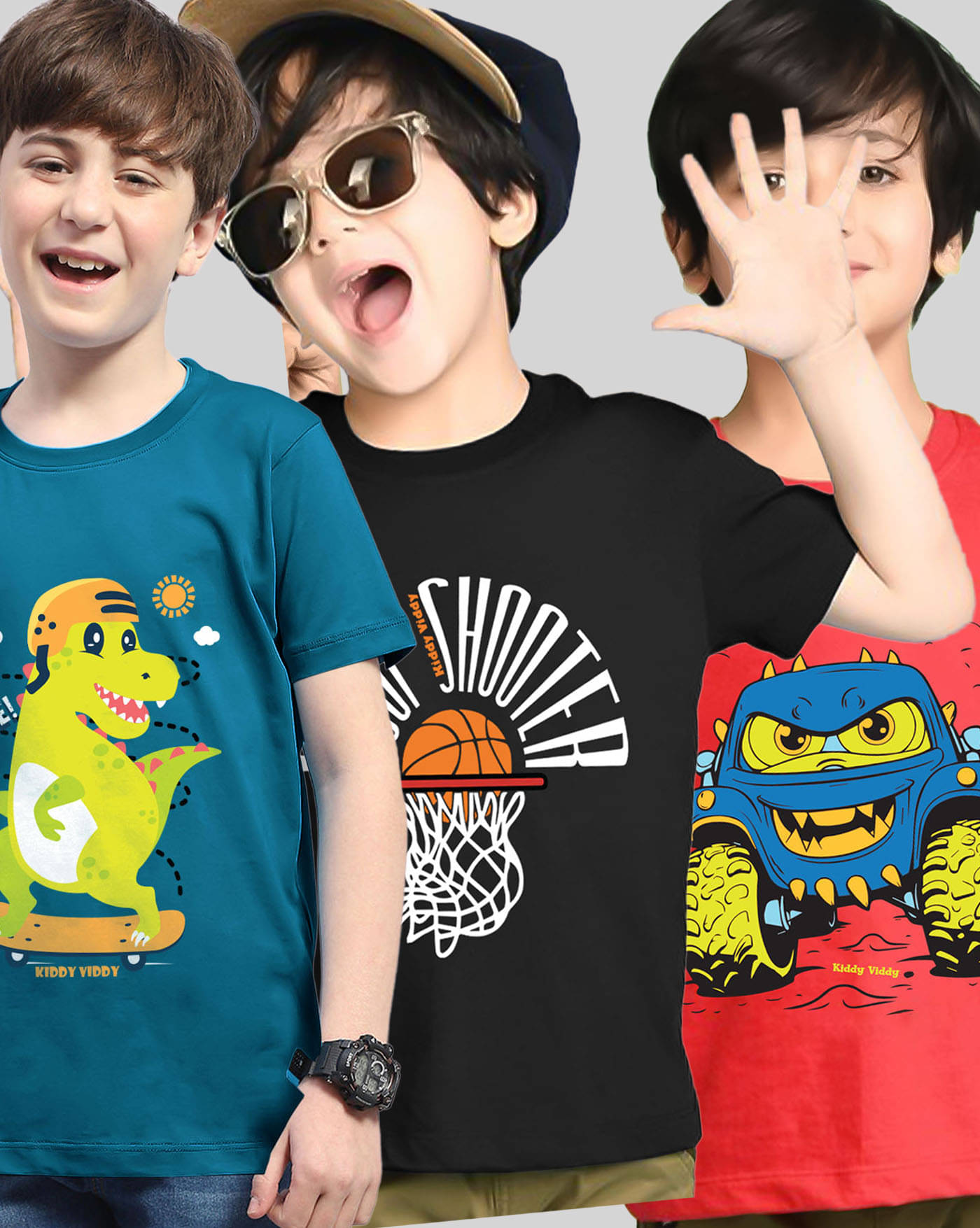     			KIDDY VIDDY Pack of 3 Boys Cotton Blend T-Shirt ( Black )