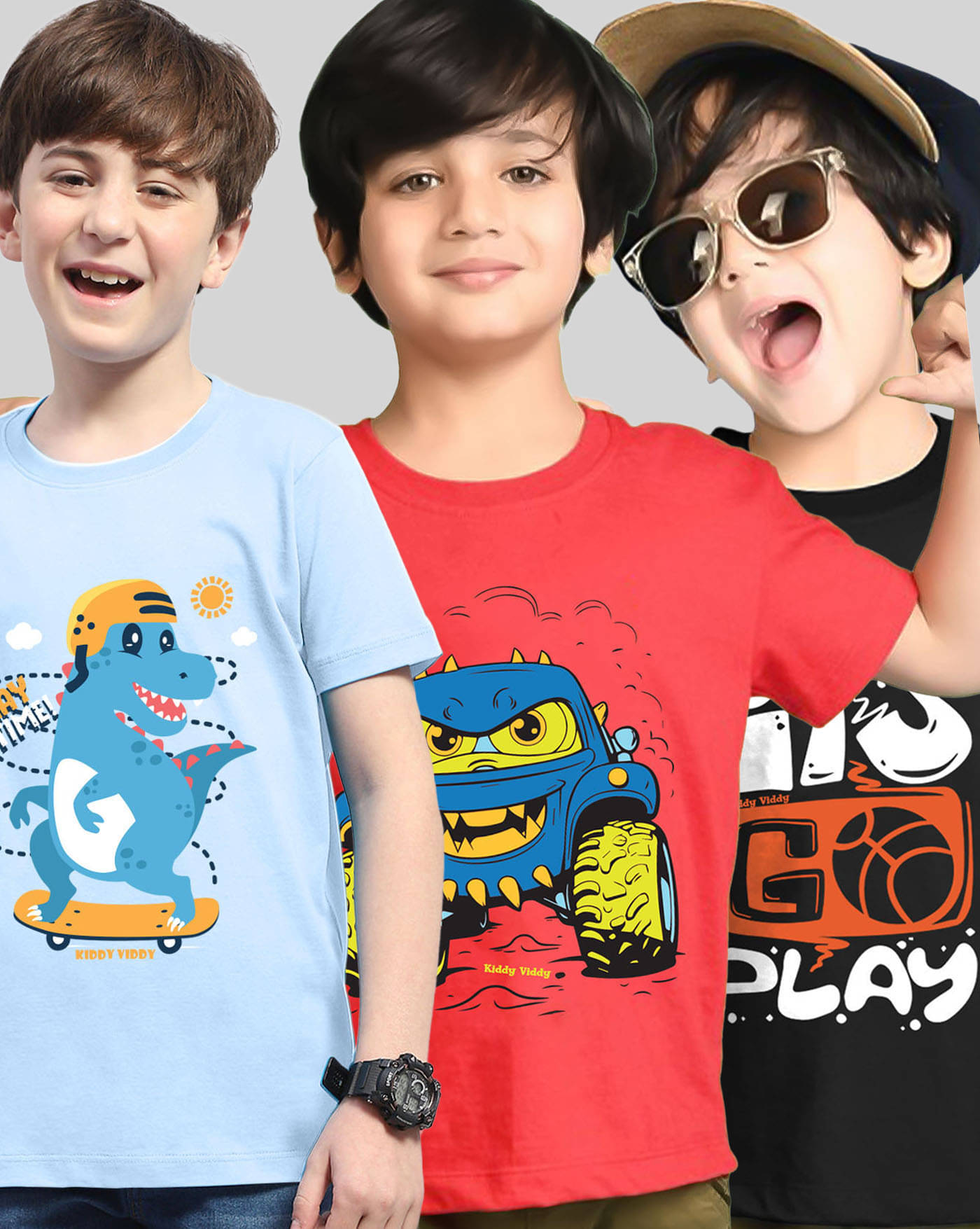     			KIDDY VIDDY Pack of 3 Boys Cotton Blend T-Shirt ( Black )