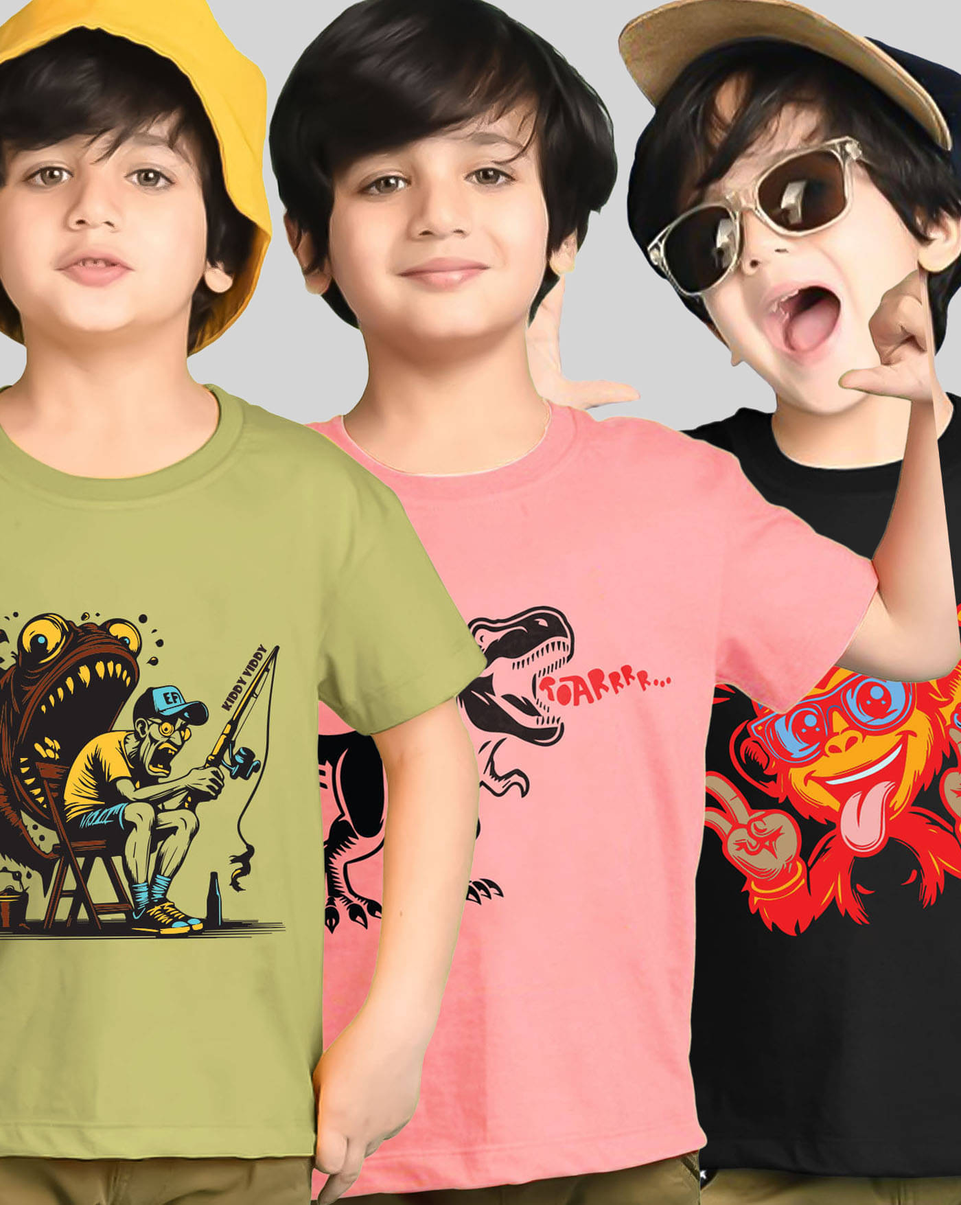     			KIDDY VIDDY Pack of 3 Boys Cotton Blend T-Shirt ( Black )