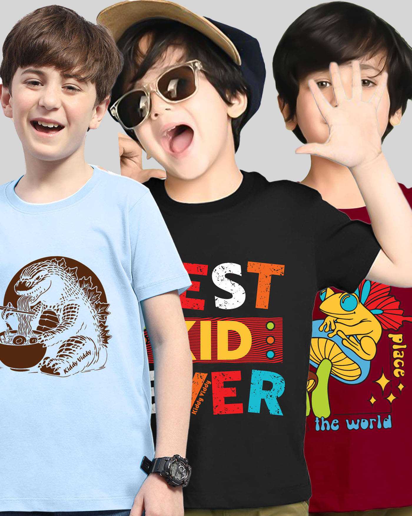     			KIDDY VIDDY Pack of 3 Boys Cotton Blend T-Shirt ( Maroon )