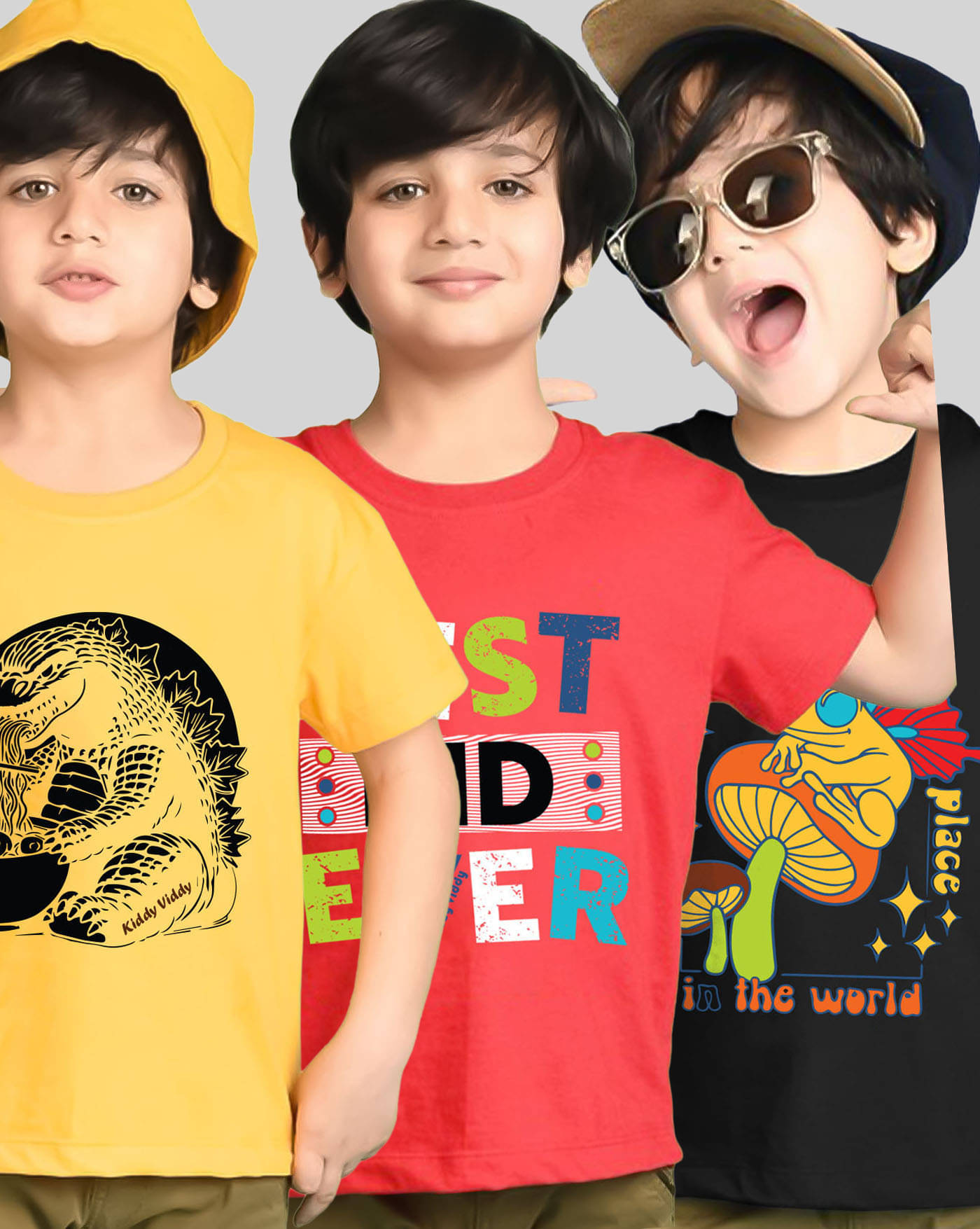     			KIDDY VIDDY Pack of 3 Boys Cotton Blend T-Shirt ( Red )