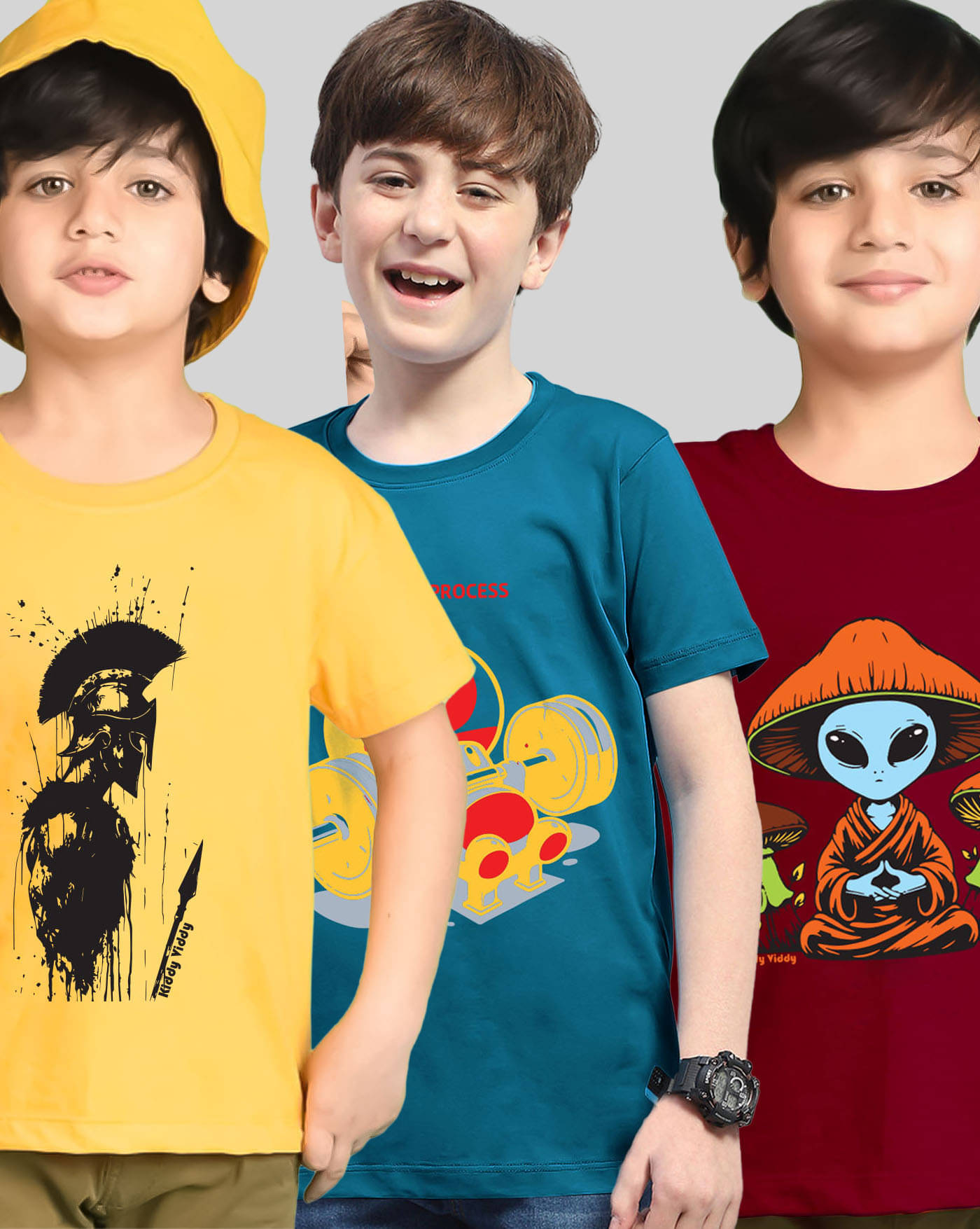     			KIDDY VIDDY Pack of 3 Boys Cotton Blend T-Shirt ( Yellow )