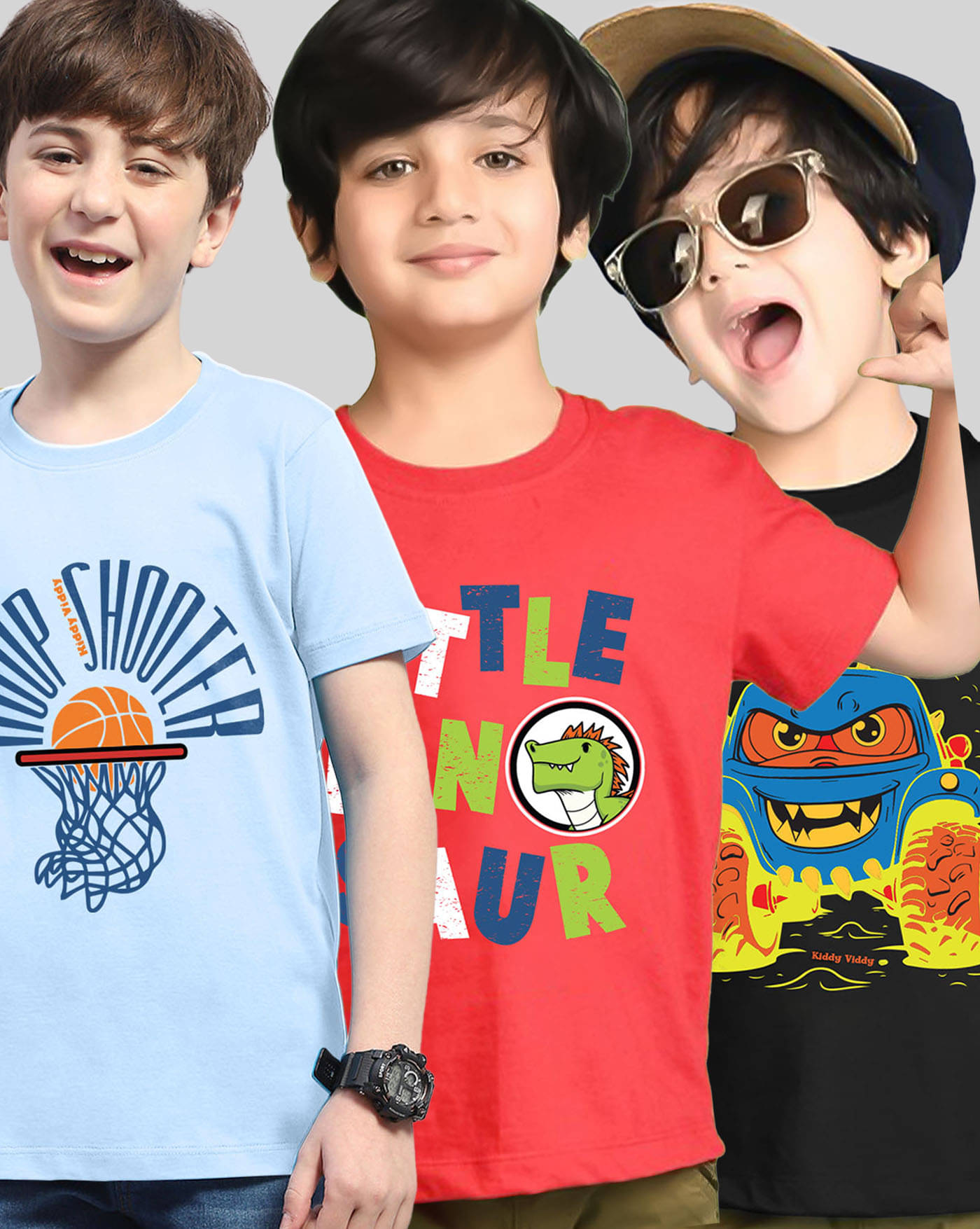     			KIDDY VIDDY Pack of 3 Boys Cotton Blend T-Shirt ( Sky Blue )