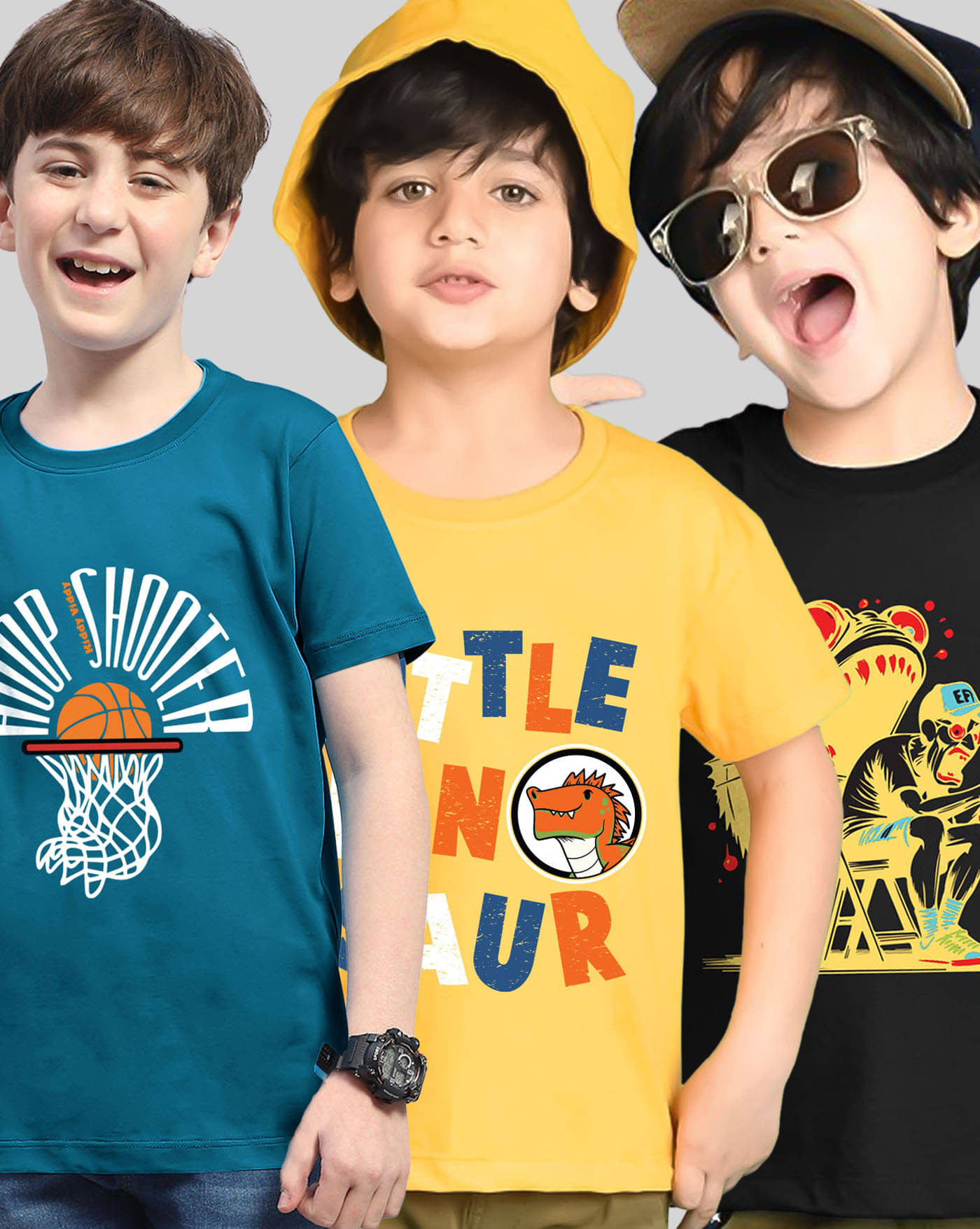     			KIDDY VIDDY Pack of 3 Boys Cotton Blend T-Shirt ( Mustard )