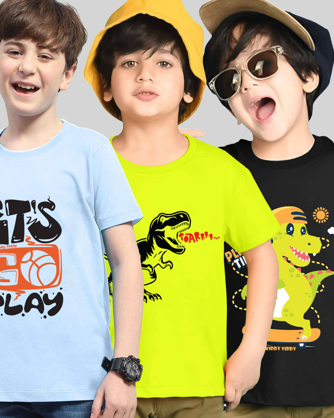     			KIDDY VIDDY Pack of 3 Boys Cotton Blend T-Shirt ( Sky Blue )
