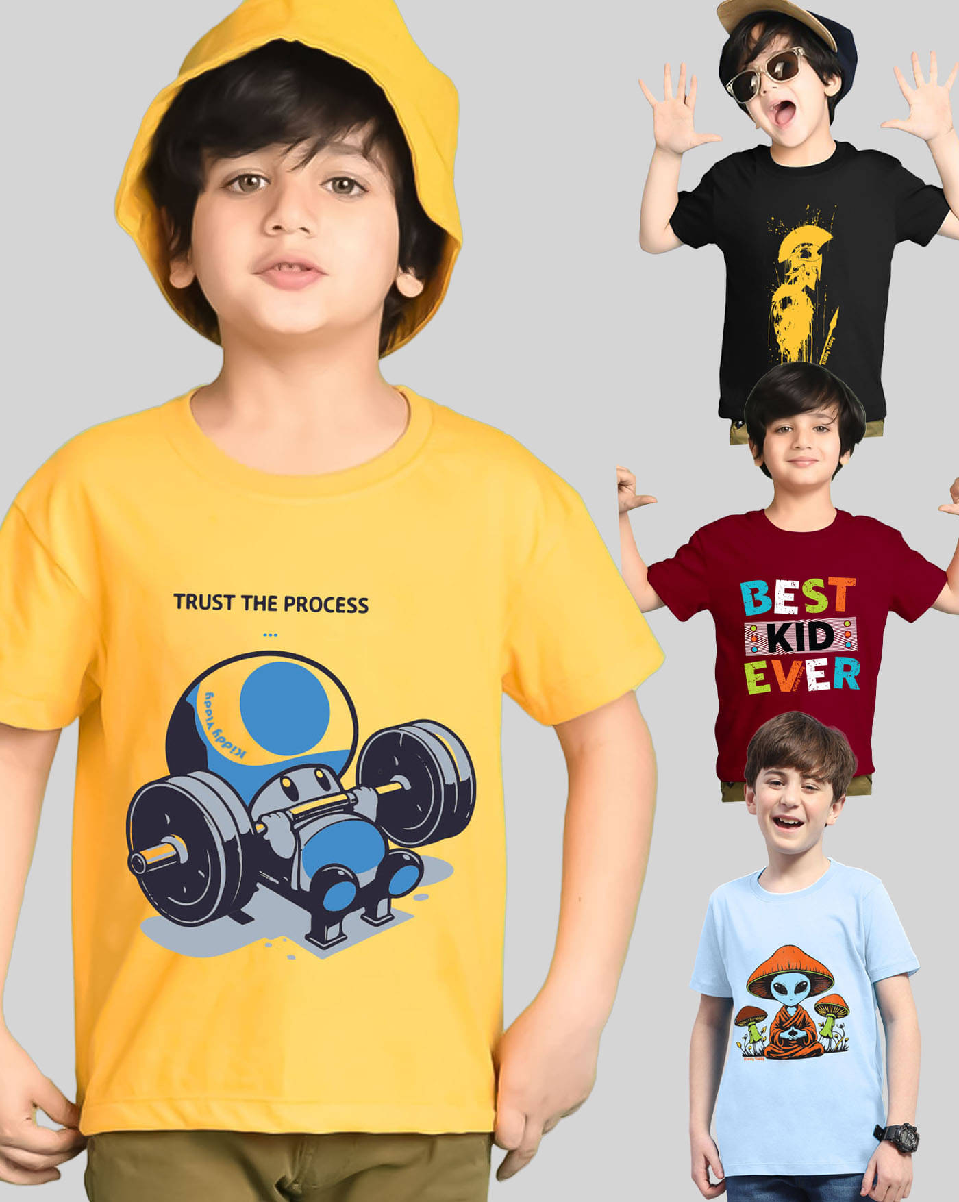     			KIDDY VIDDY Pack of 4 Boys Cotton Blend T-Shirt ( Yellow )