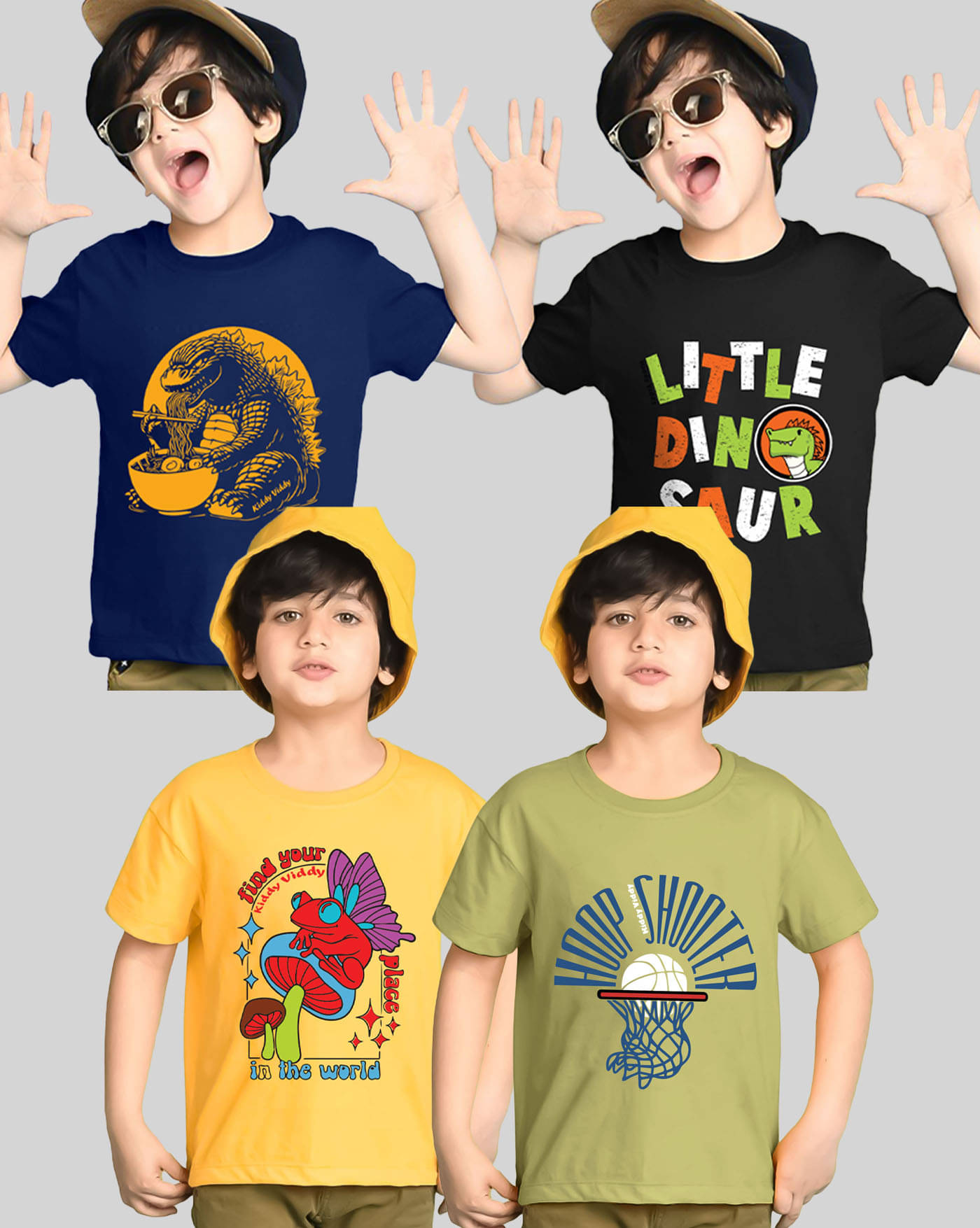     			KIDDY VIDDY Pack of 4 Boys Cotton Blend T-Shirt ( Navy Blue )
