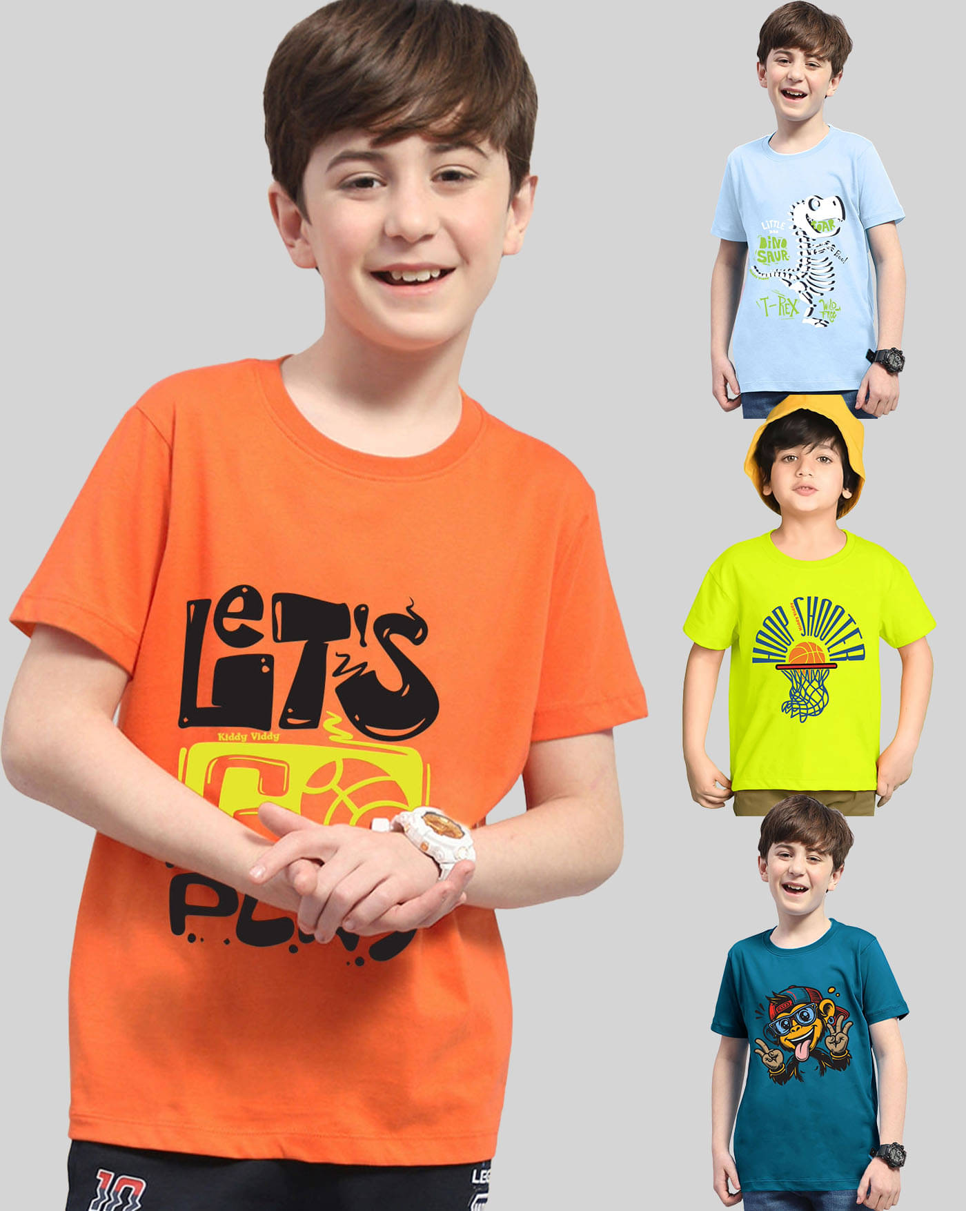     			KIDDY VIDDY Pack of 4 Boys Cotton Blend T-Shirt ( Teal )