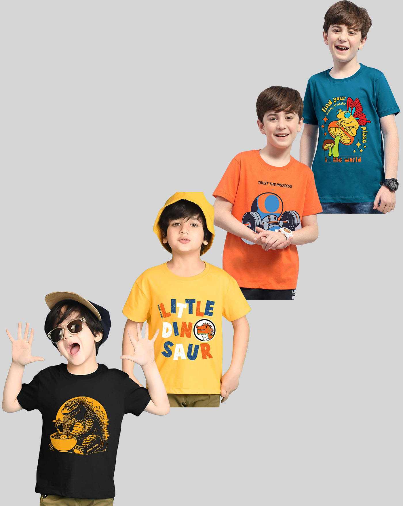     			KIDDY VIDDY Pack of 4 Boys Cotton Blend T-Shirt ( Teal )