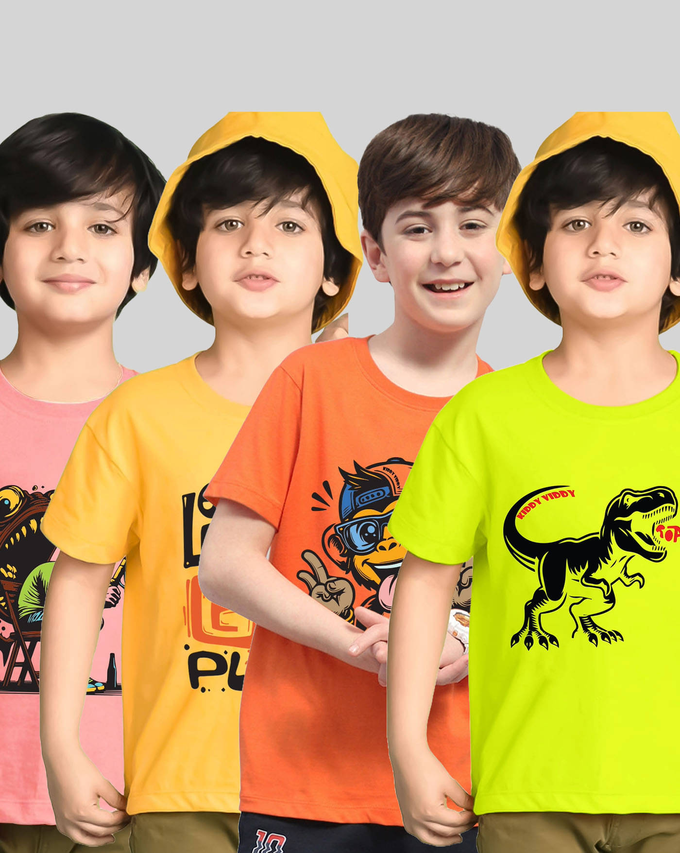     			KIDDY VIDDY Pack of 4 Boys Cotton Blend T-Shirt ( Orange )
