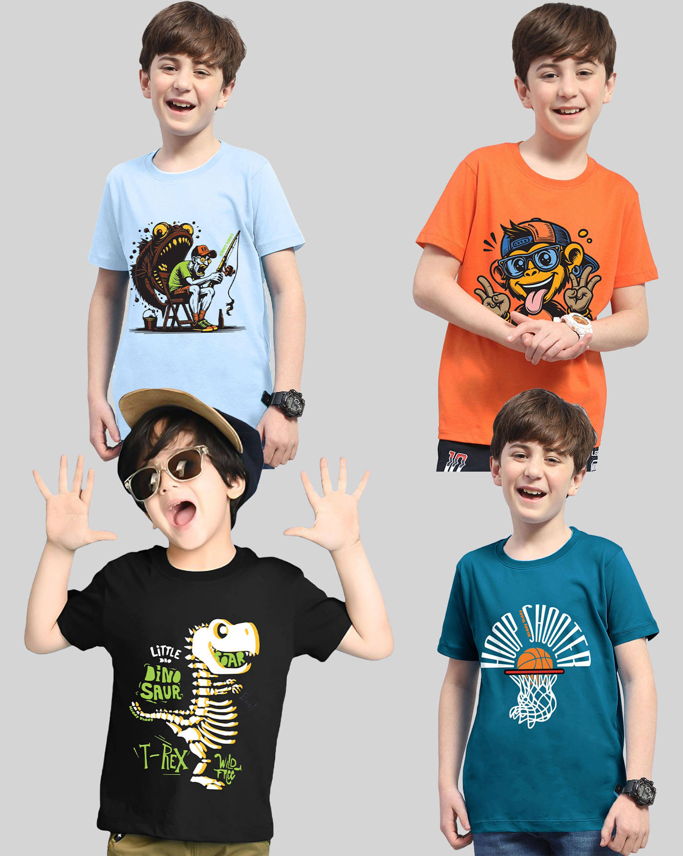     			KIDDY VIDDY Pack of 4 Boys Cotton Blend T-Shirt ( Teal )