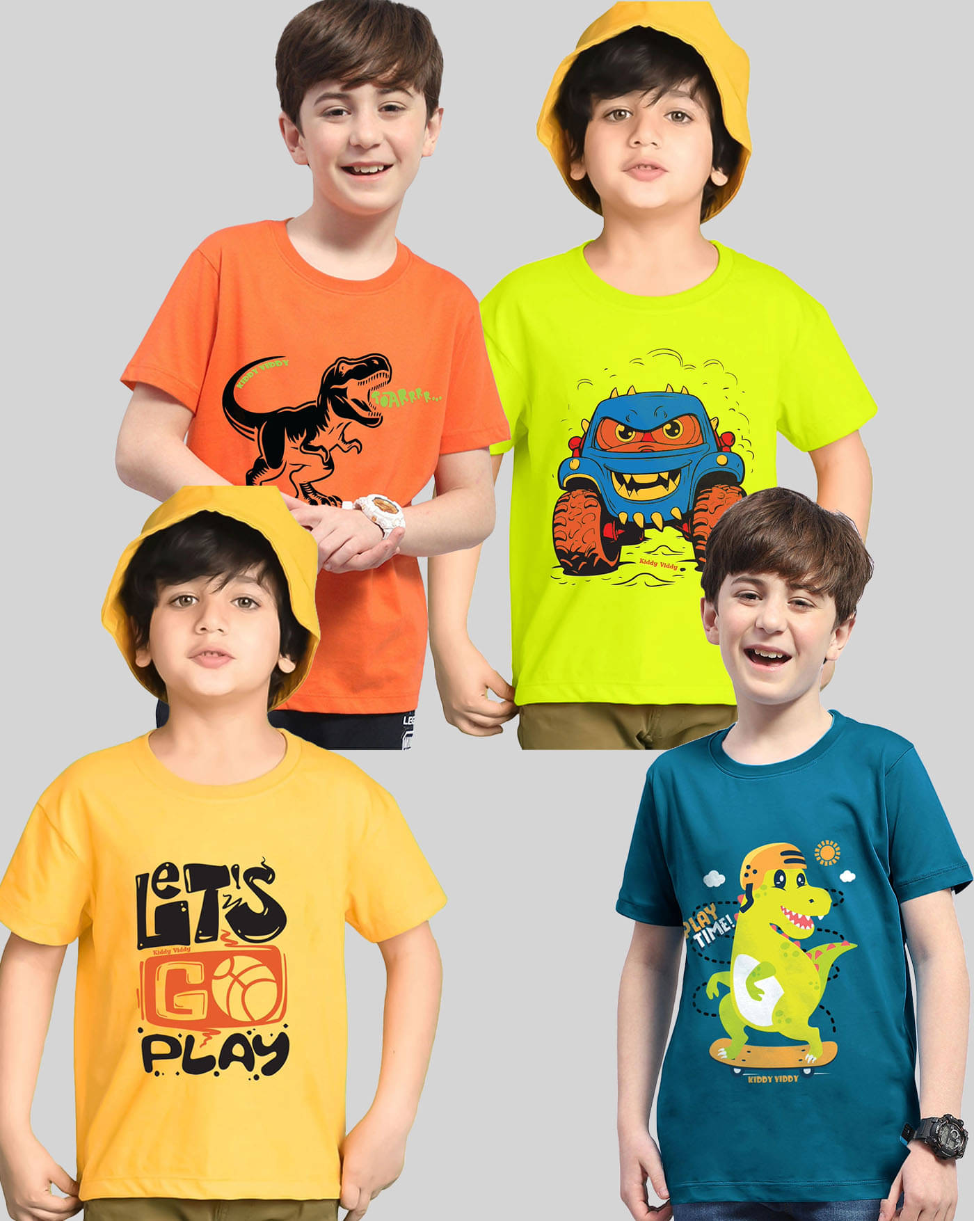     			KIDDY VIDDY Pack of 4 Boys Cotton Blend T-Shirt ( Yellow )