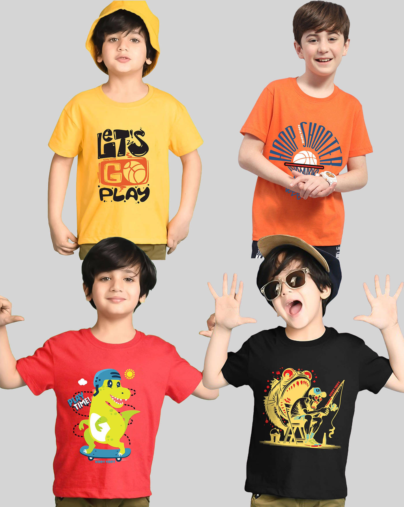     			KIDDY VIDDY Pack of 4 Boys Cotton Blend T-Shirt ( Black )
