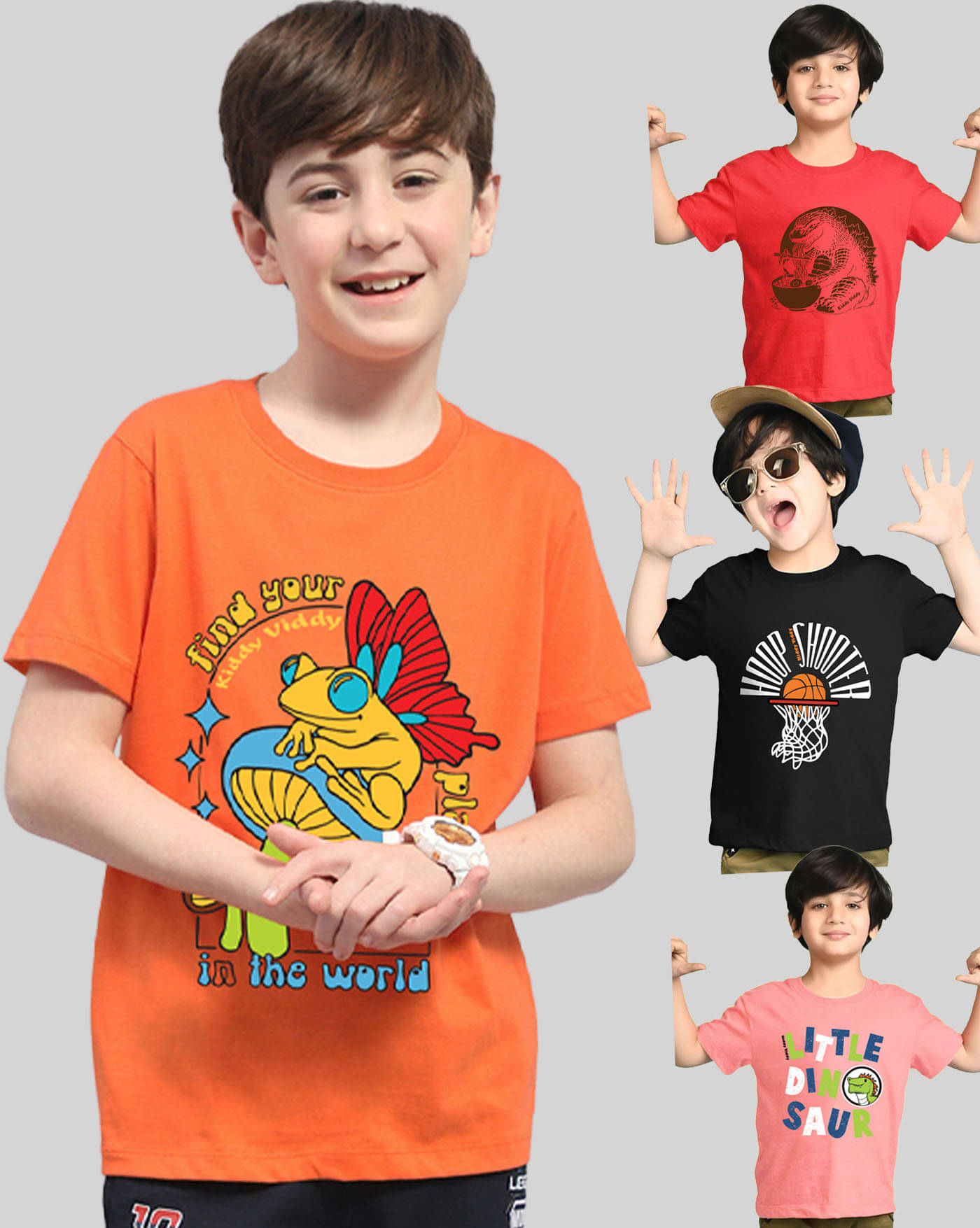     			KIDDY VIDDY Pack of 4 Boys Cotton Blend T-Shirt ( Peach )
