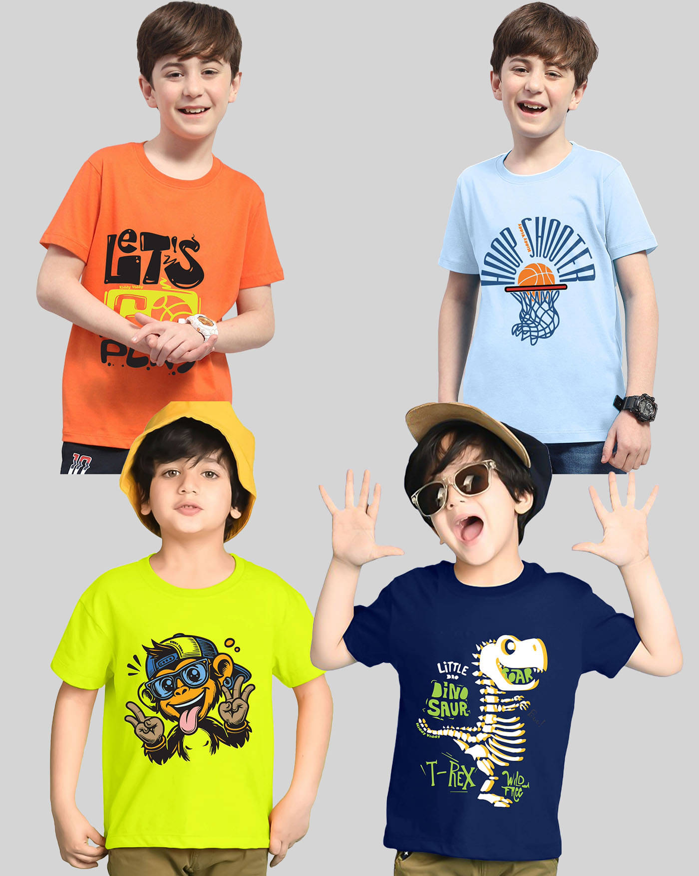     			KIDDY VIDDY Pack of 4 Boys Cotton Blend T-Shirt ( Neon Green )