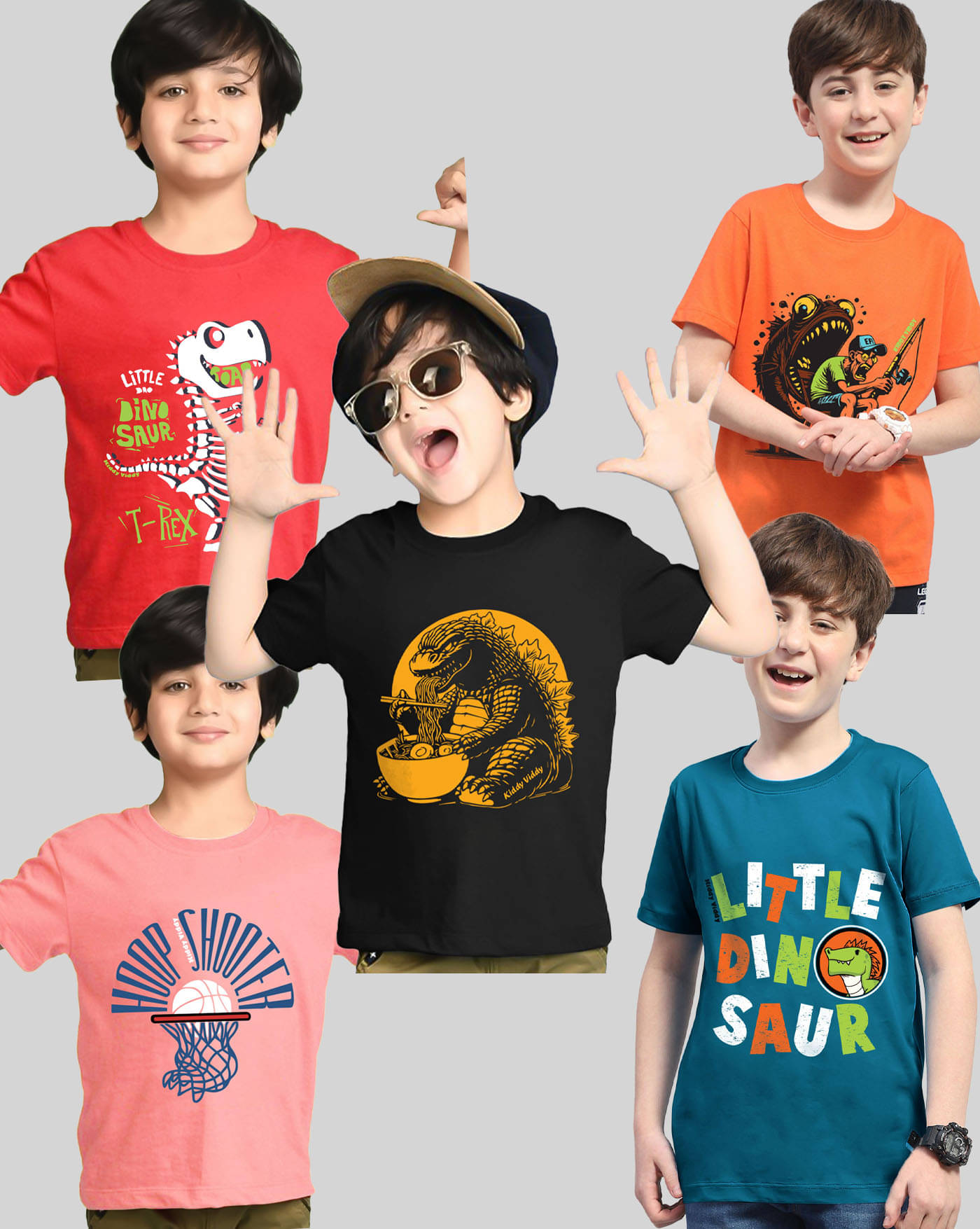     			KIDDY VIDDY Pack of 5 Boys Cotton Blend T-Shirt ( Red )