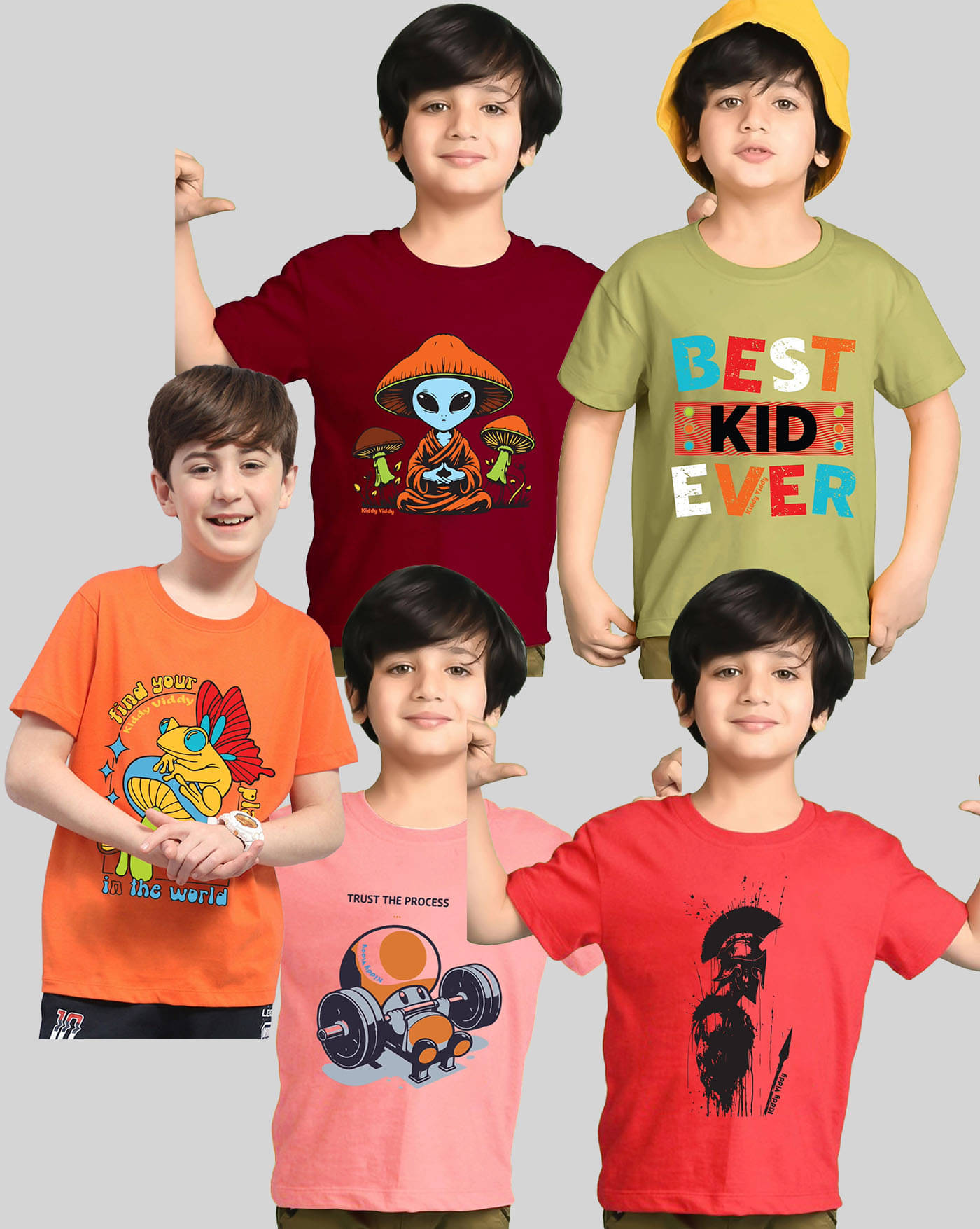     			KIDDY VIDDY Pack of 5 Boys Cotton Blend T-Shirt ( Green )