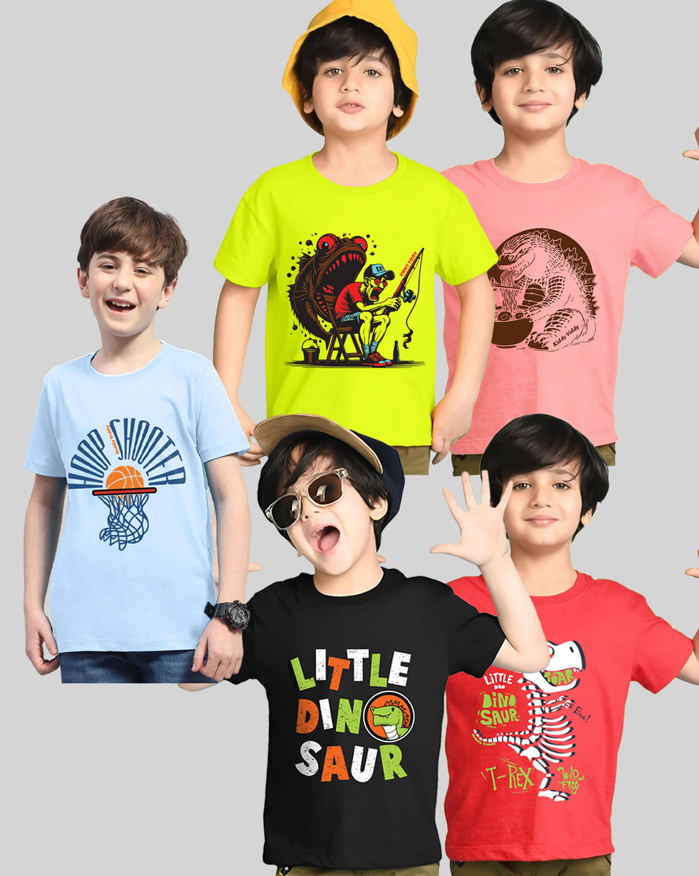     			KIDDY VIDDY Pack of 5 Boys Cotton Blend T-Shirt ( Red )