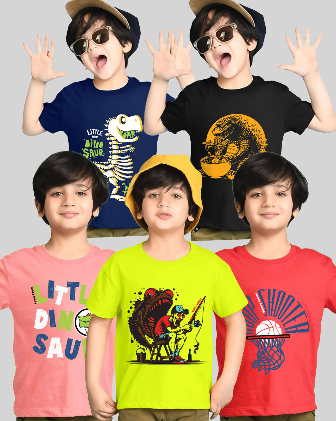     			KIDDY VIDDY Pack of 5 Boys Cotton Blend T-Shirt ( Navy Blue )