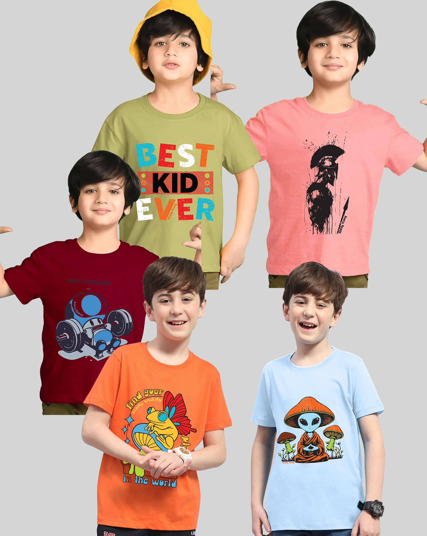     			KIDDY VIDDY Pack of 5 Boys Cotton Blend T-Shirt ( Green )