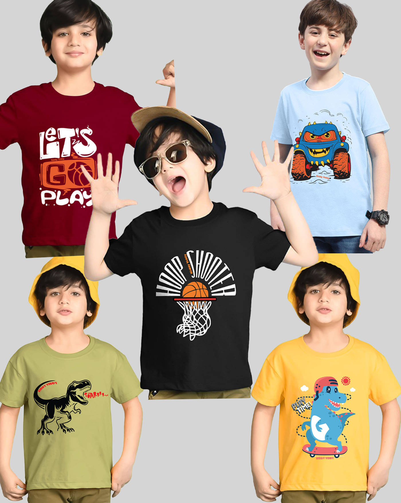     			KIDDY VIDDY Pack of 5 Boys Cotton Blend T-Shirt ( Maroon )