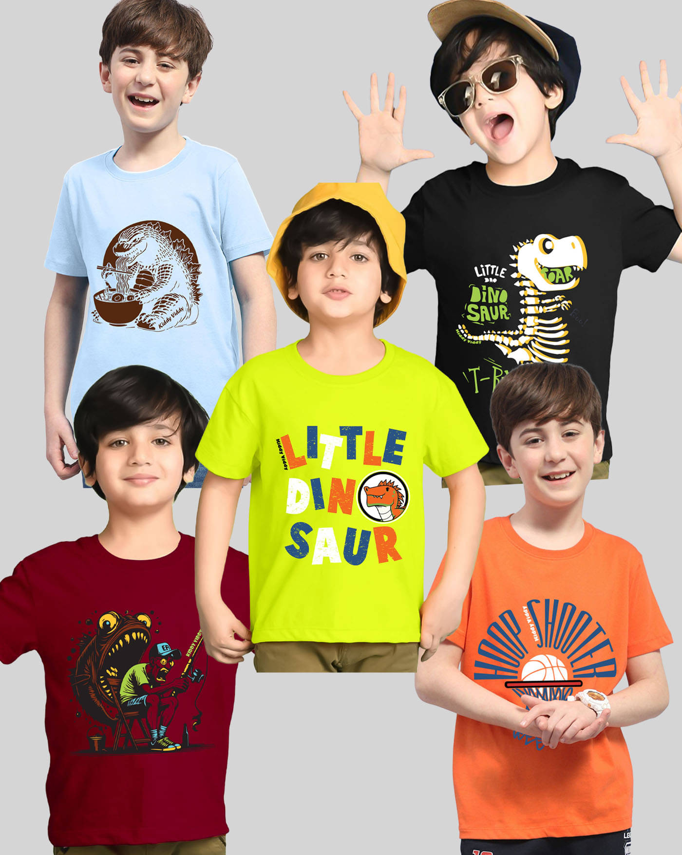     			KIDDY VIDDY Pack of 5 Boys Cotton Blend T-Shirt ( Black )