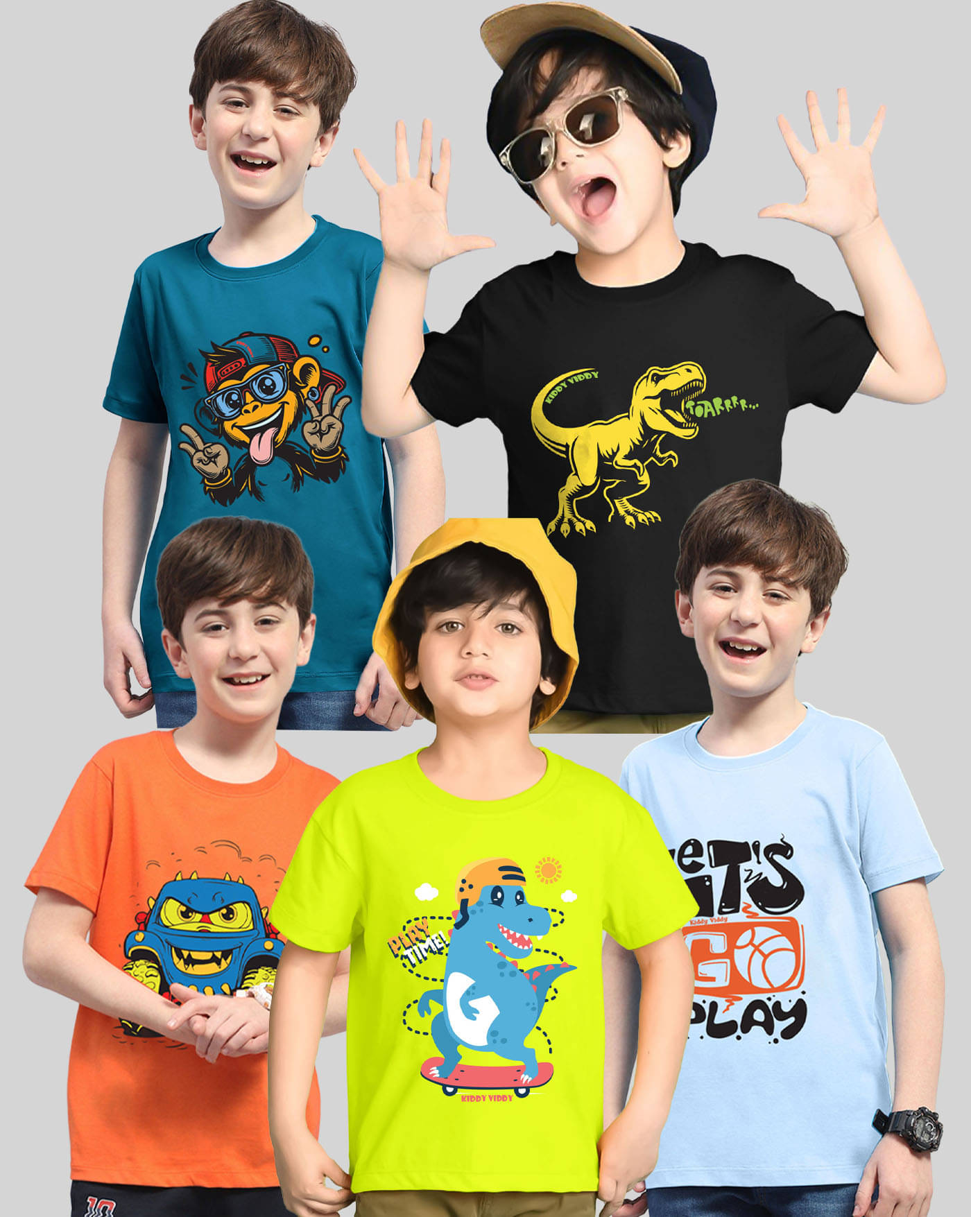     			KIDDY VIDDY Pack of 5 Boys Cotton Blend T-Shirt ( Sky Blue )