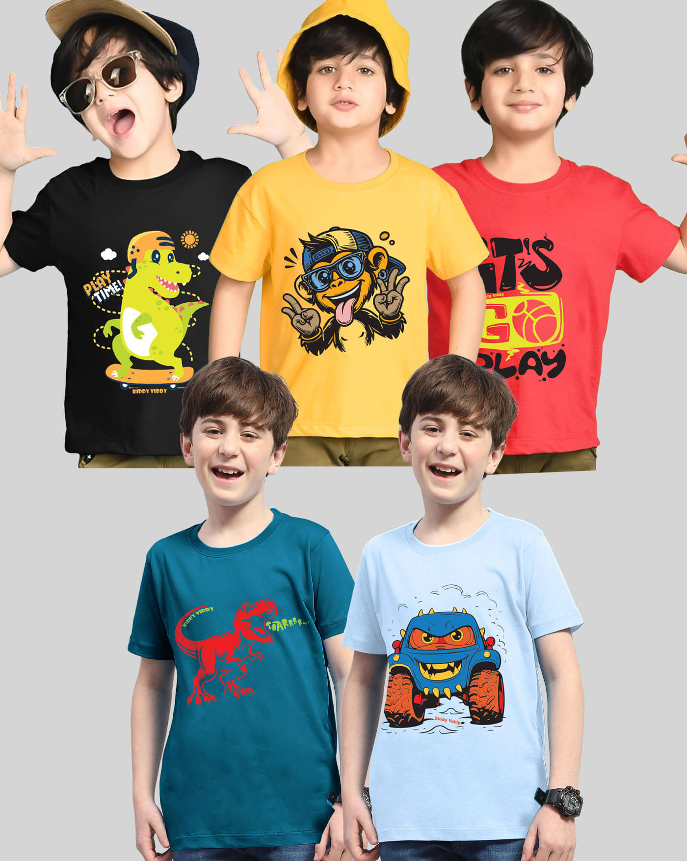     			KIDDY VIDDY Pack of 5 Boys Cotton Blend T-Shirt ( Red )