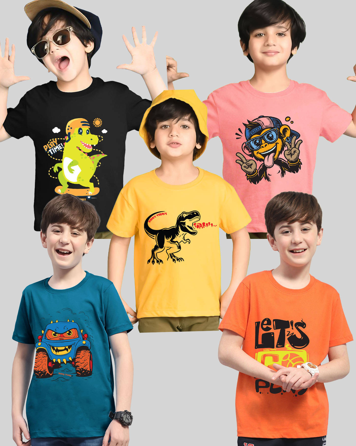     			KIDDY VIDDY Pack of 5 Boys Cotton Blend T-Shirt ( Orange )
