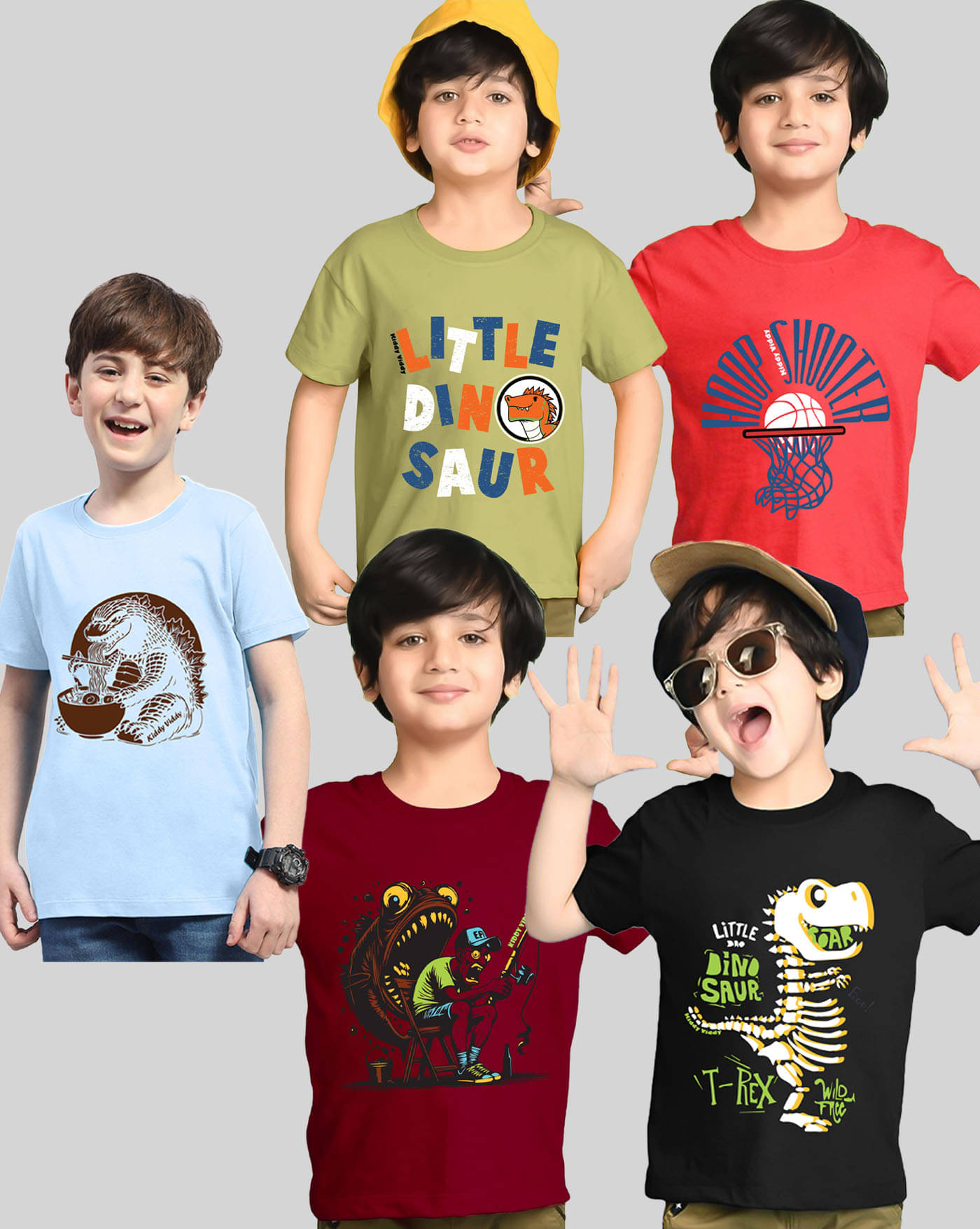     			KIDDY VIDDY Pack of 5 Boys Cotton Blend T-Shirt ( Black )