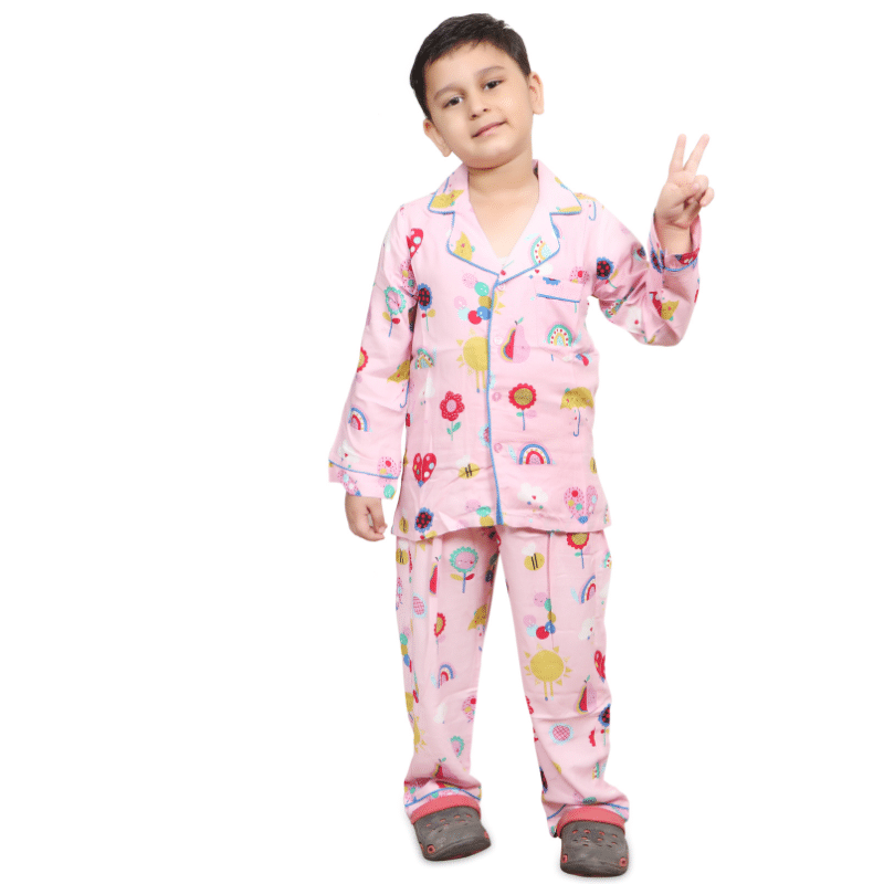     			KMEXIM Pack of 1 Boys 100% Cotton Nightsuit Set ( Baby Pink )