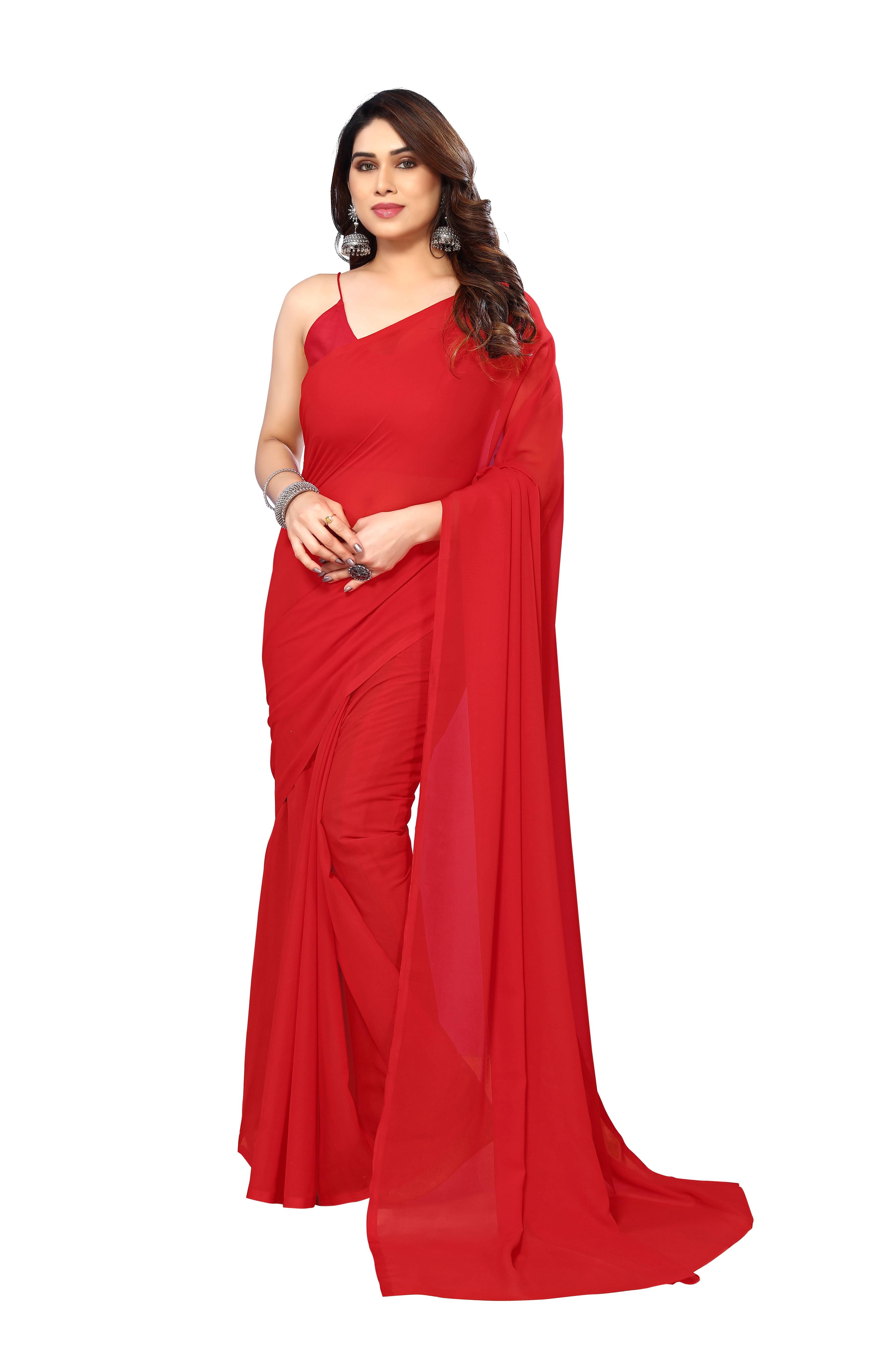 Kashvi Sarees Georgette Solid Kasavu Saree With Unstitched Blouse Piece ( Red ) Kashvi Sarees Georgette Solid Kasavu Saree With Unstitched Blouse Piece ( Red )