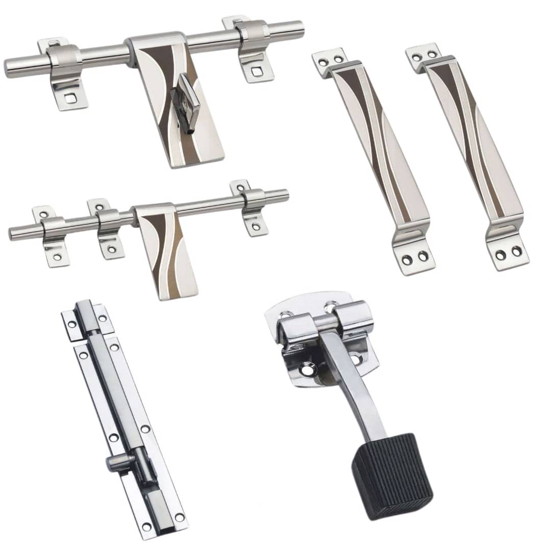     			MALAIKAH Stainless Steel Premium Door Kit Set – 10Inch ,14mm Aldrop, Handles, Door Stopper & Tower Bolt