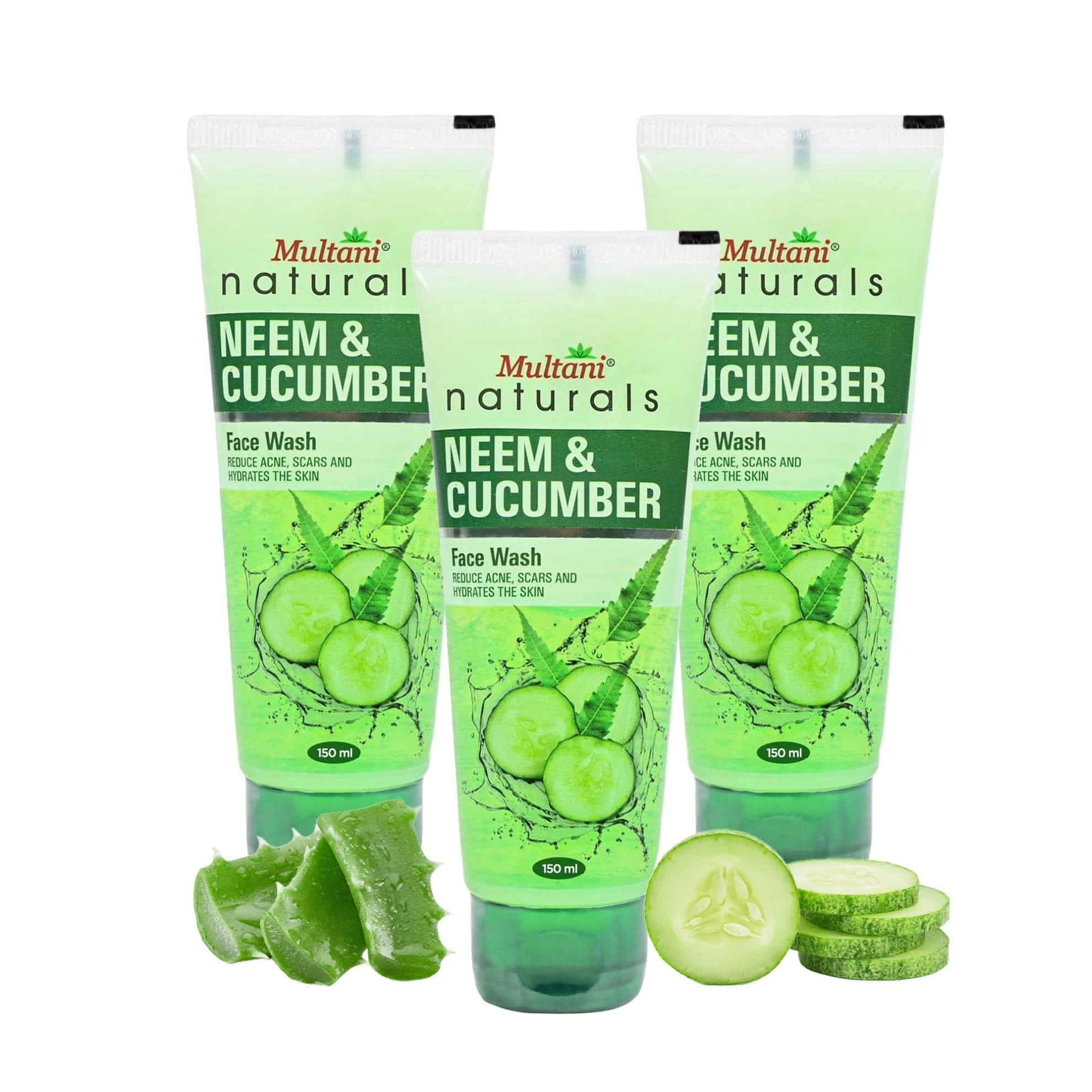 Multani Naturals Neem & Cucumber Face Wash Enriched with Neem, Aloevera & Cucumber Hydrate The Skin 150ml (Pack of 3)