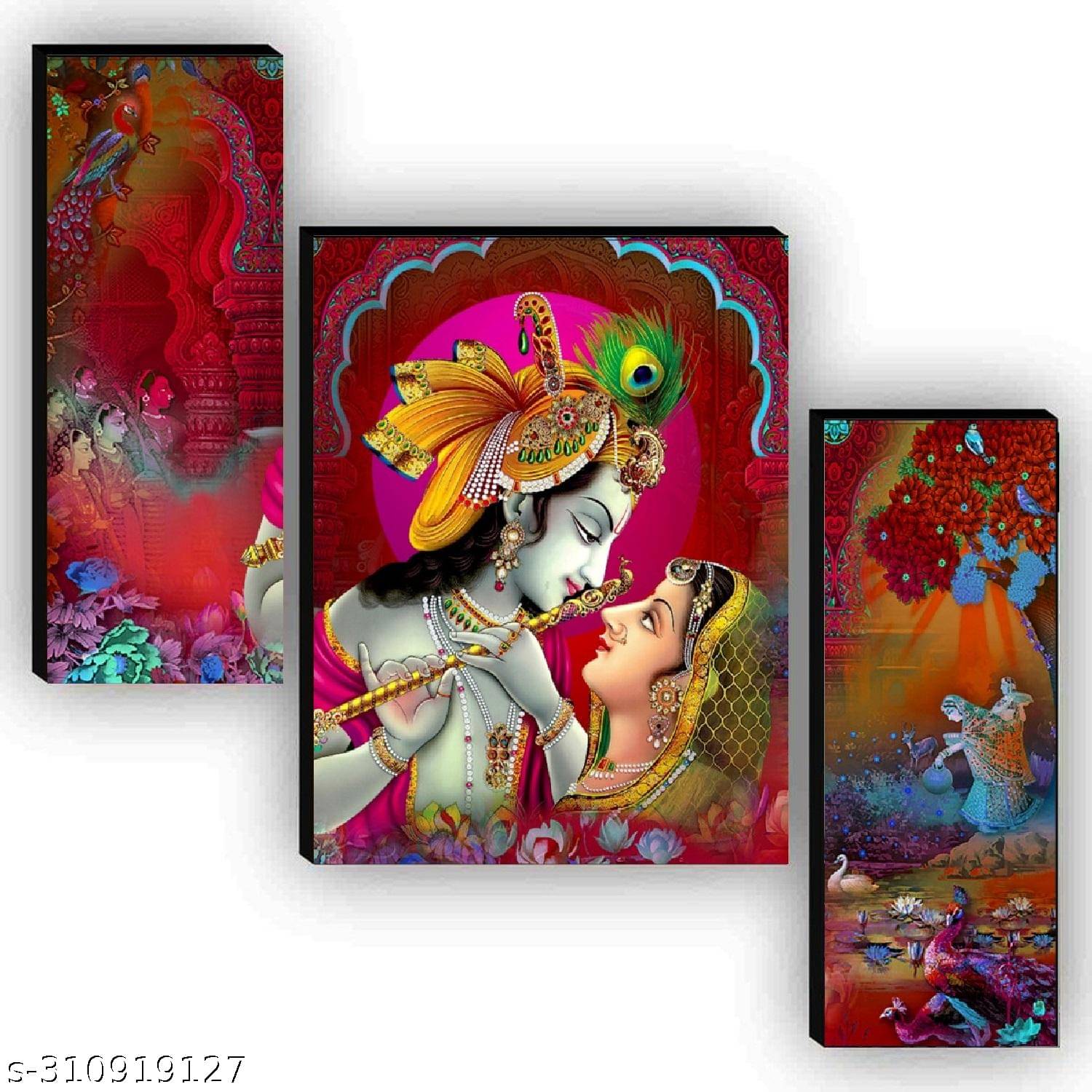 MahiArt Set Of 3 Radha Krishna Wall Paintings For Living Room Gift Items 12 x 18 inch MahiArt Set Of 3 Radha Krishna Wall Paintings For Living Room Gift Items 12 x 18 inch