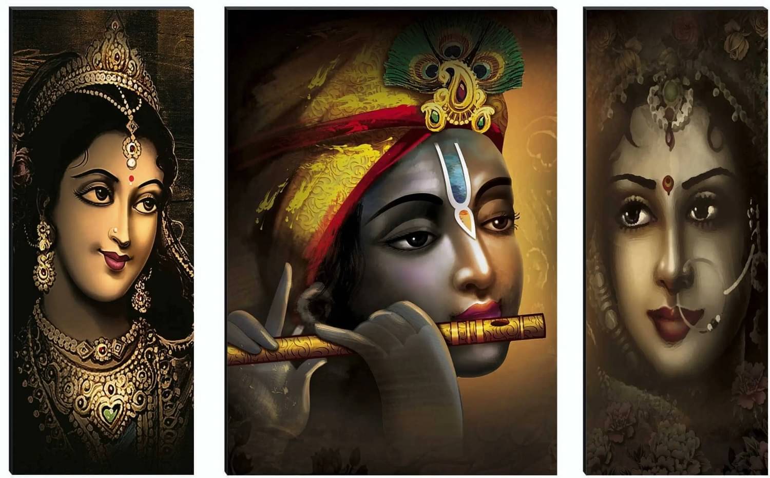 MahiArt Set Of 3 Radha Krishna Wall Paintings For Living Room Gift Items 12 x 18 inch MahiArt Set Of 3 Radha Krishna Wall Paintings For Living Room Gift Items 12 x 18 inch