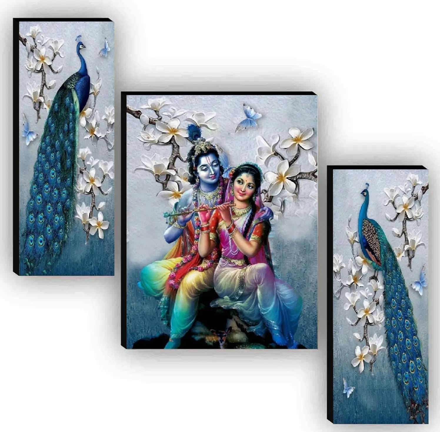 MahiArt Set Of 3 Radha Krishna Wall Paintings For Living Room Gift Items 12 x 18 inch MahiArt Set Of 3 Radha Krishna Wall Paintings For Living Room Gift Items 12 x 18 inch